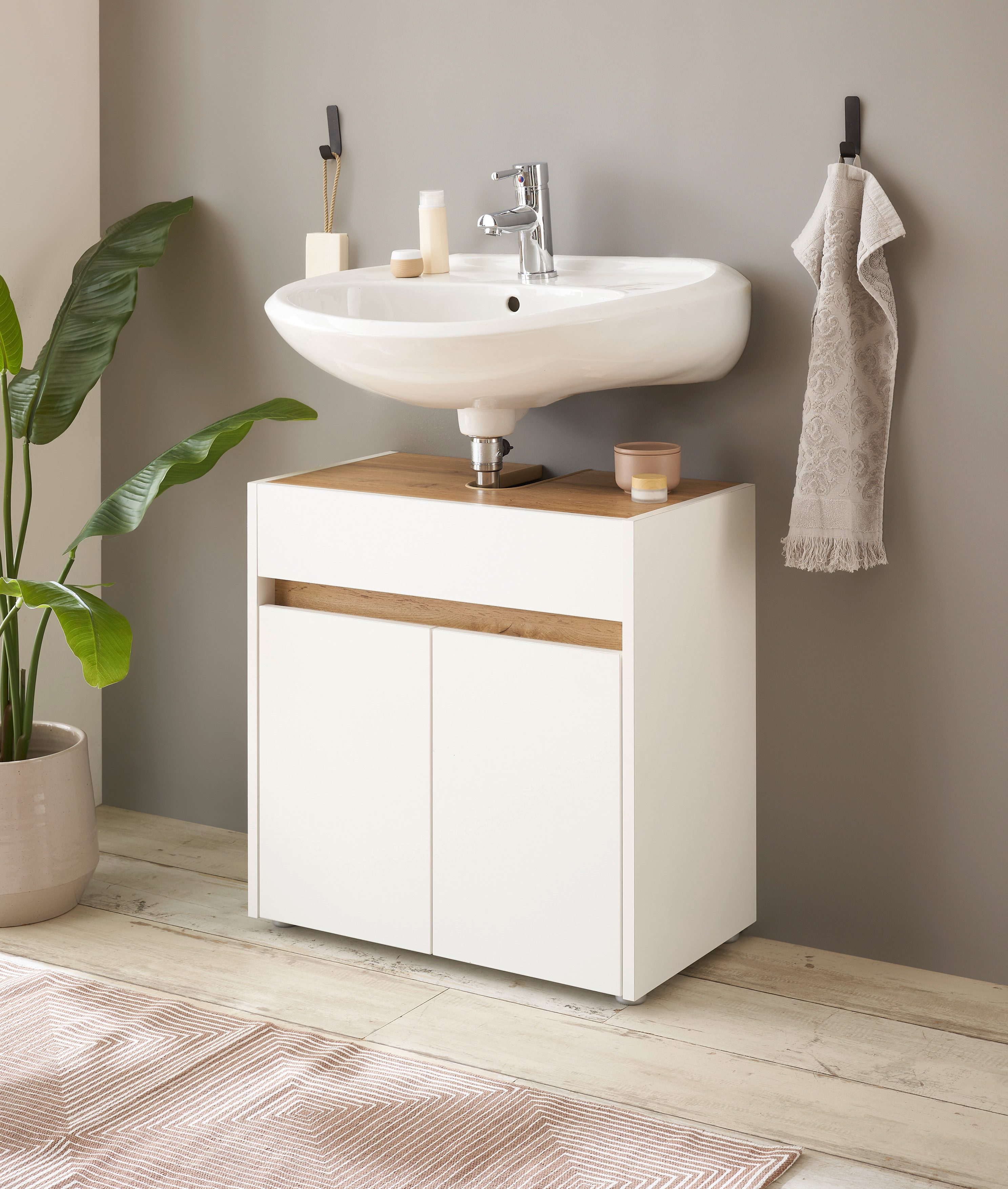 Home affaire Waschbeckenunterschrank CITY/GIRON, Waschtisch mit Griffmulde, Badschrank in zeitlosem Design in den Farben Weiß und Anthrazit verfügbar, viel Stau – Bild 2 von 5