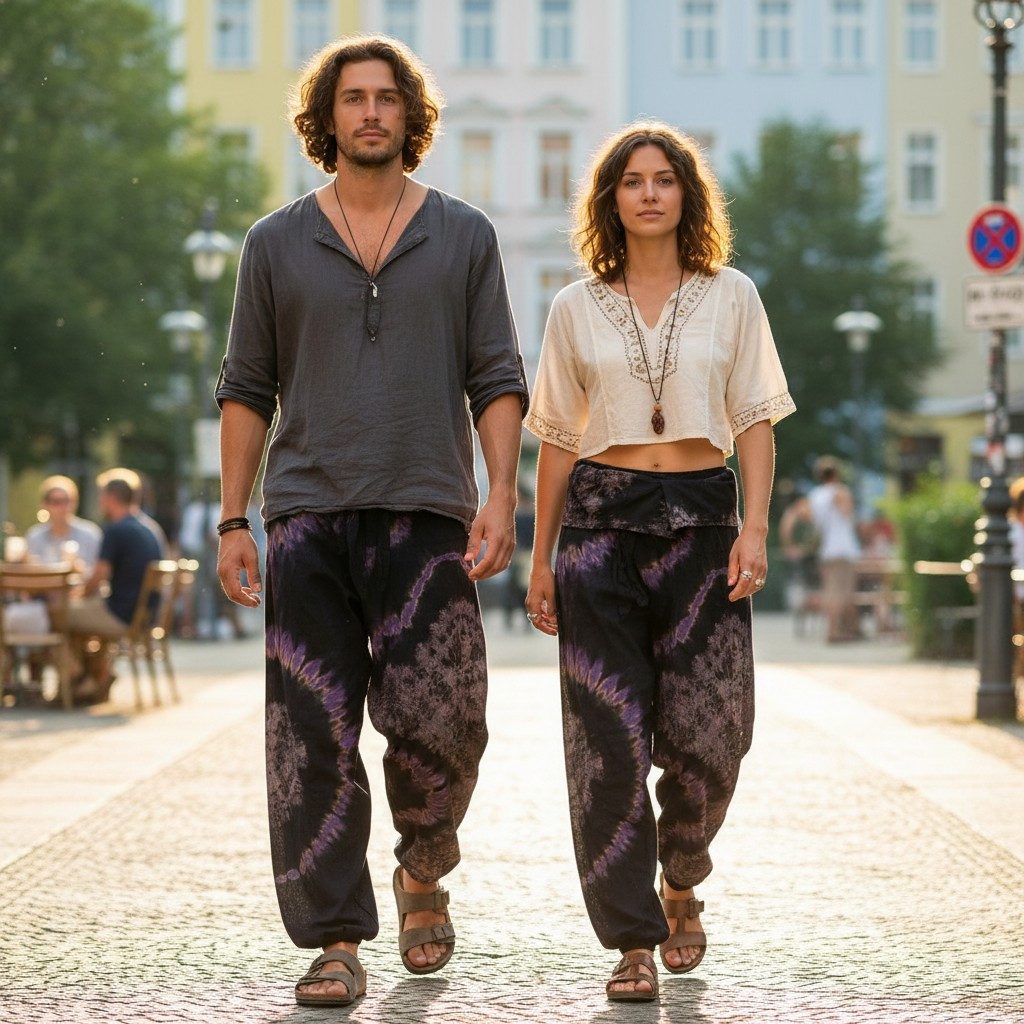 Guru-Shop Relaxhose Batik Thai Fischerhose aus Baumwolle,.. Ethno Style, alternative Bekleidung