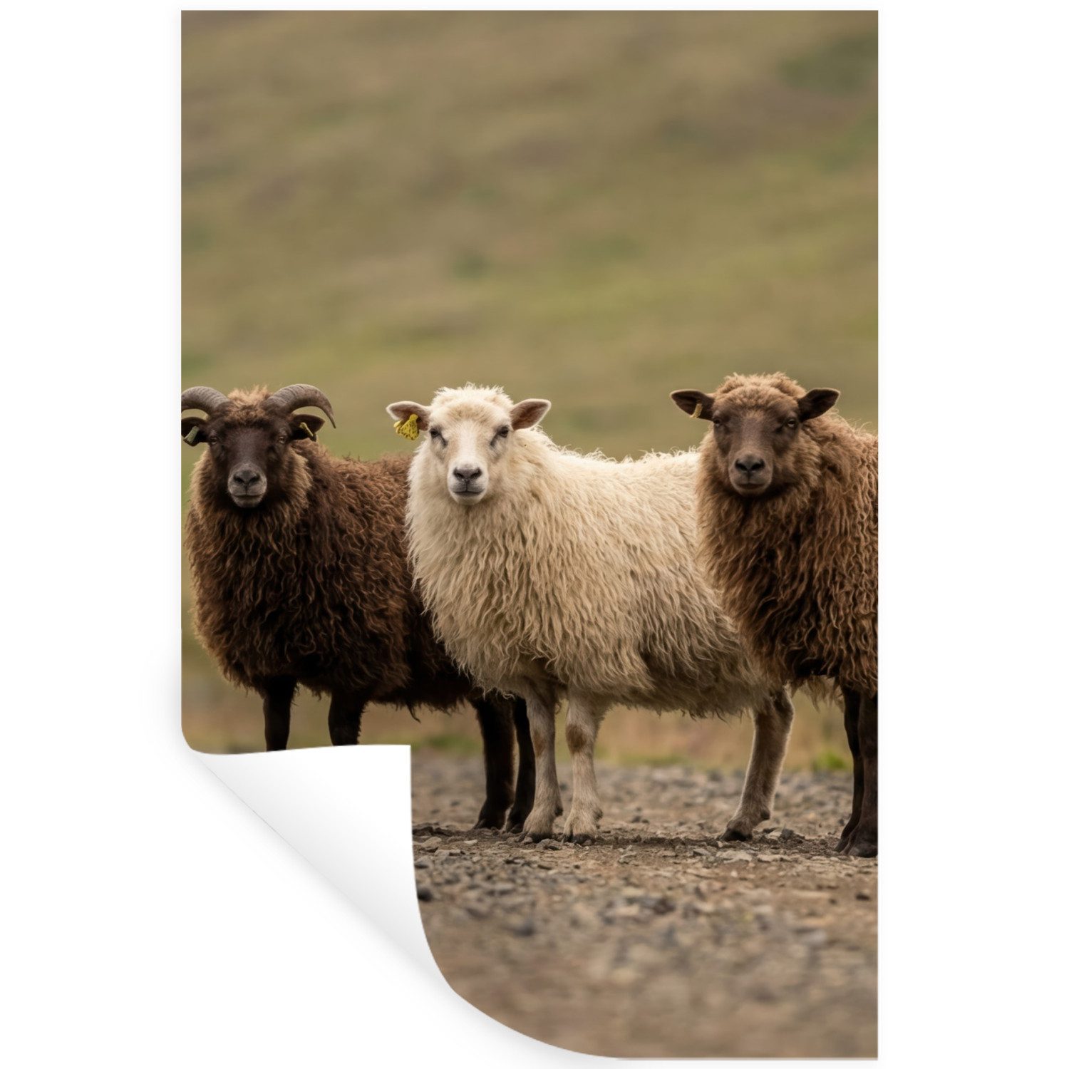 MuchoWow Wandsticker Schafe - Braun - Weiß - Schotterweg (1 St), Wandaufkleber, Selbstklebend, Wohnzimmer, 20x30 cm