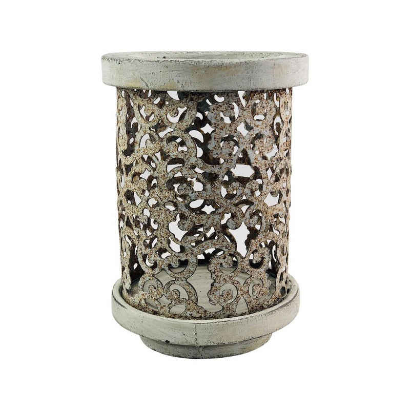 Parts4Living Teelichthalter »Zement Windlicht mit Ornamenten aus Metall Kerzenhalter Kerzenständer Shabby Chic creme grau 12,5x18,5 cm«, mit rustikalem Charme