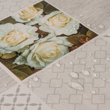 laro Tischdecke Wachstuch-Tischdecken Abwaschbar Rose weiß beige rechteckig