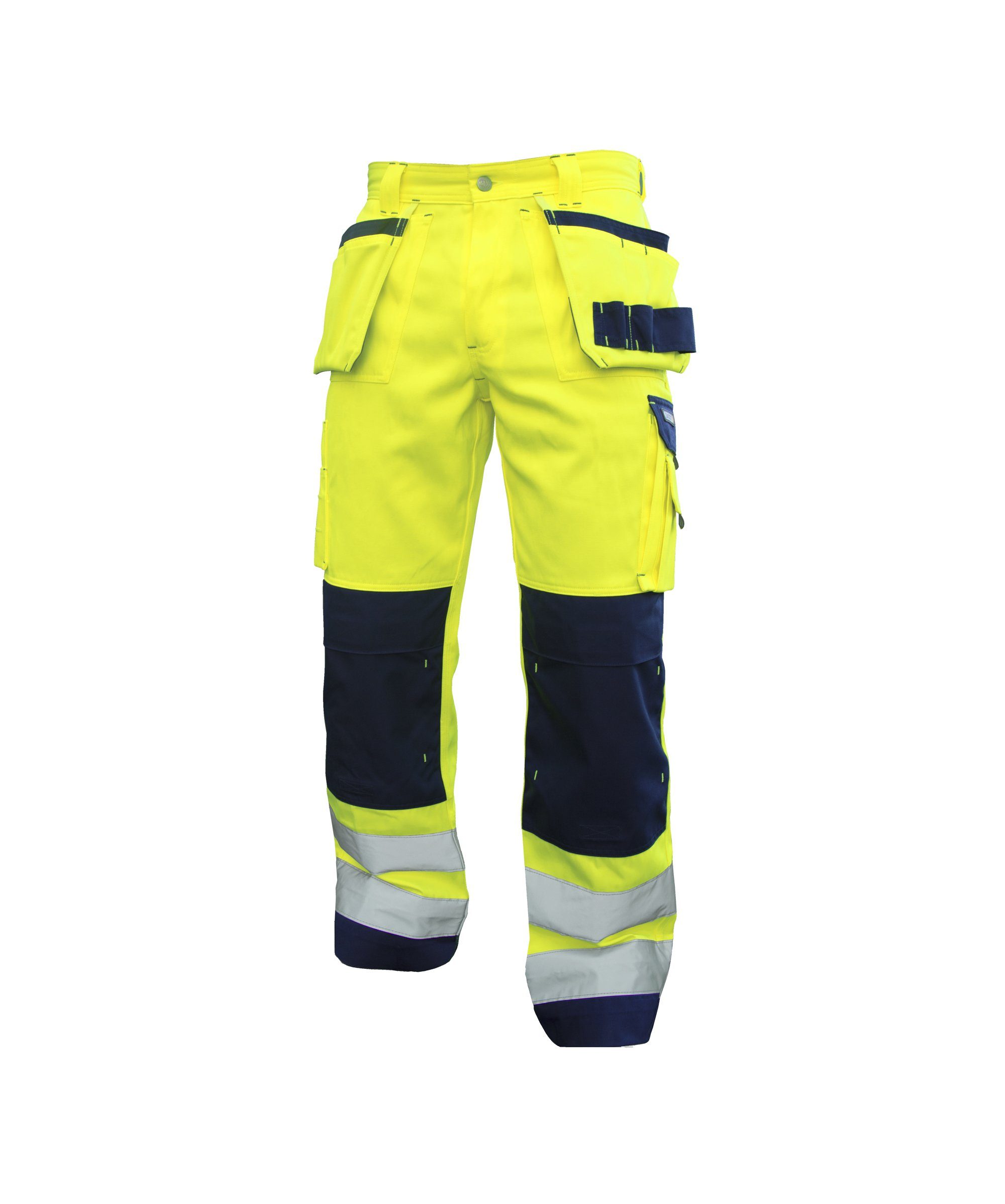 Dassy Arbeitshose Warnschutzhose Kniepolstertaschen (1-tlg) Holstertaschen Glasgow neongelb/dunkelblau und mit