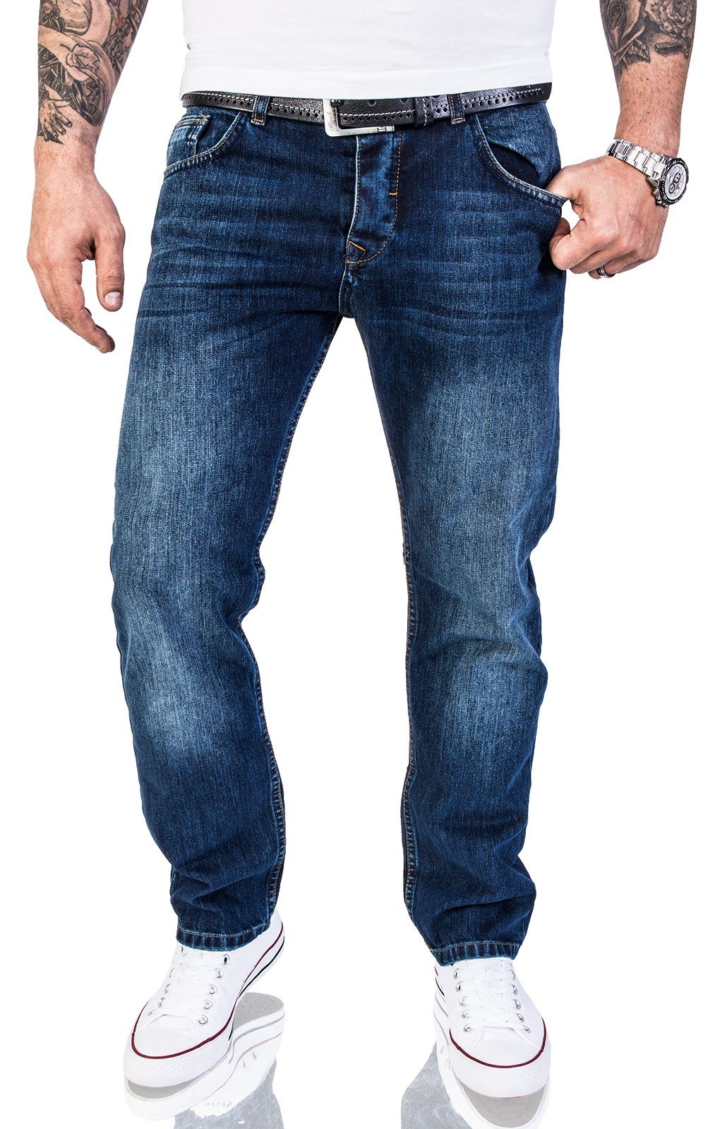 Rock Creek Straight-Jeans Herren Jeans Stonewashed Dunkelblau RC-2140