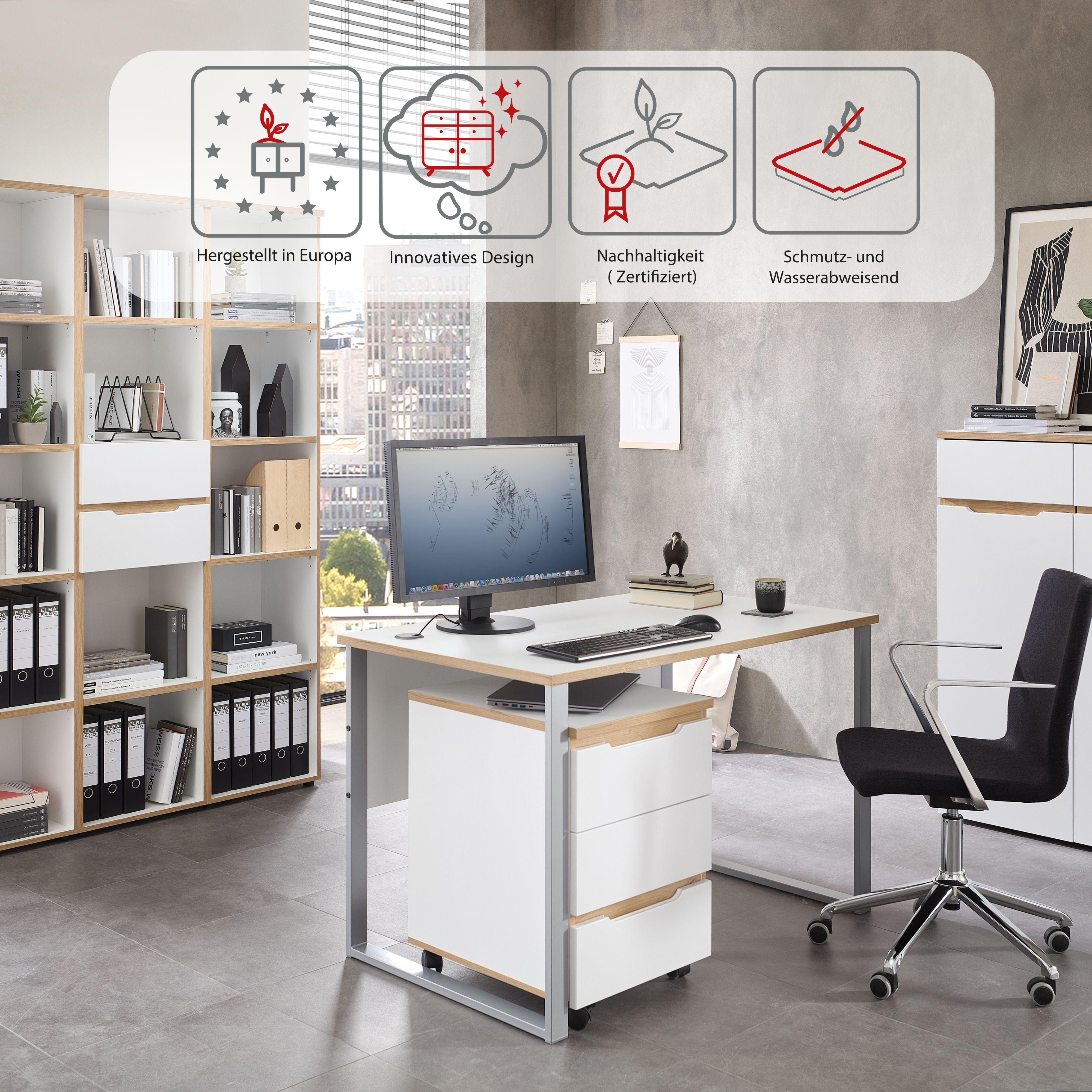 Innostyle Schreibtisch Memphis Schreibtisch, 170x77x73cm (B/H/T) (1-St), ABS-Kantenschutz, Soft Touch Oberfläche