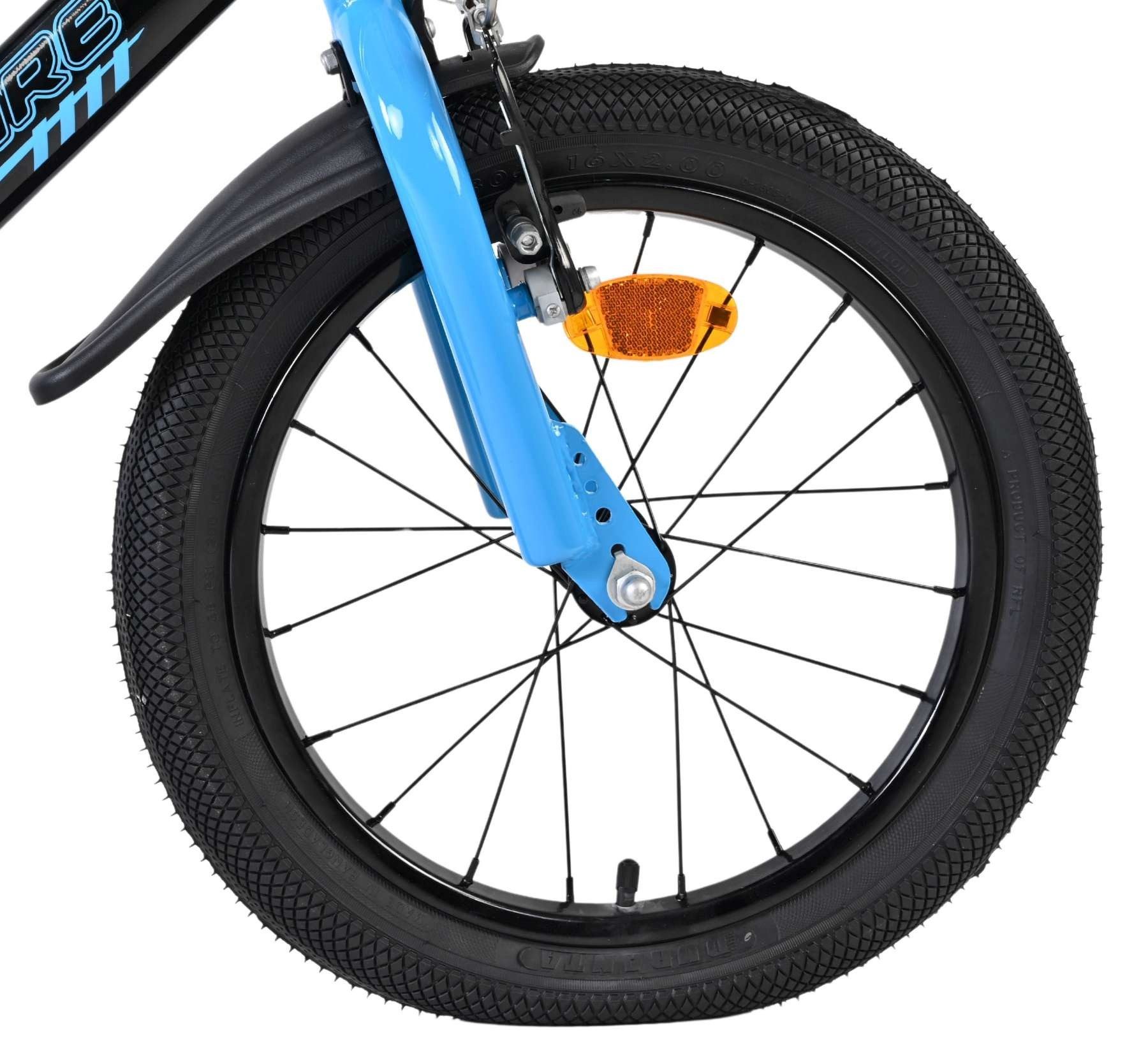 Volare Kinderfahrrad Sportivo Kinderfahrrad - Jungen - 16 Zoll - Blau/Schwarz, Abnehmbare Stützräder, geschlossener Kettenschutz, Luftreifen
