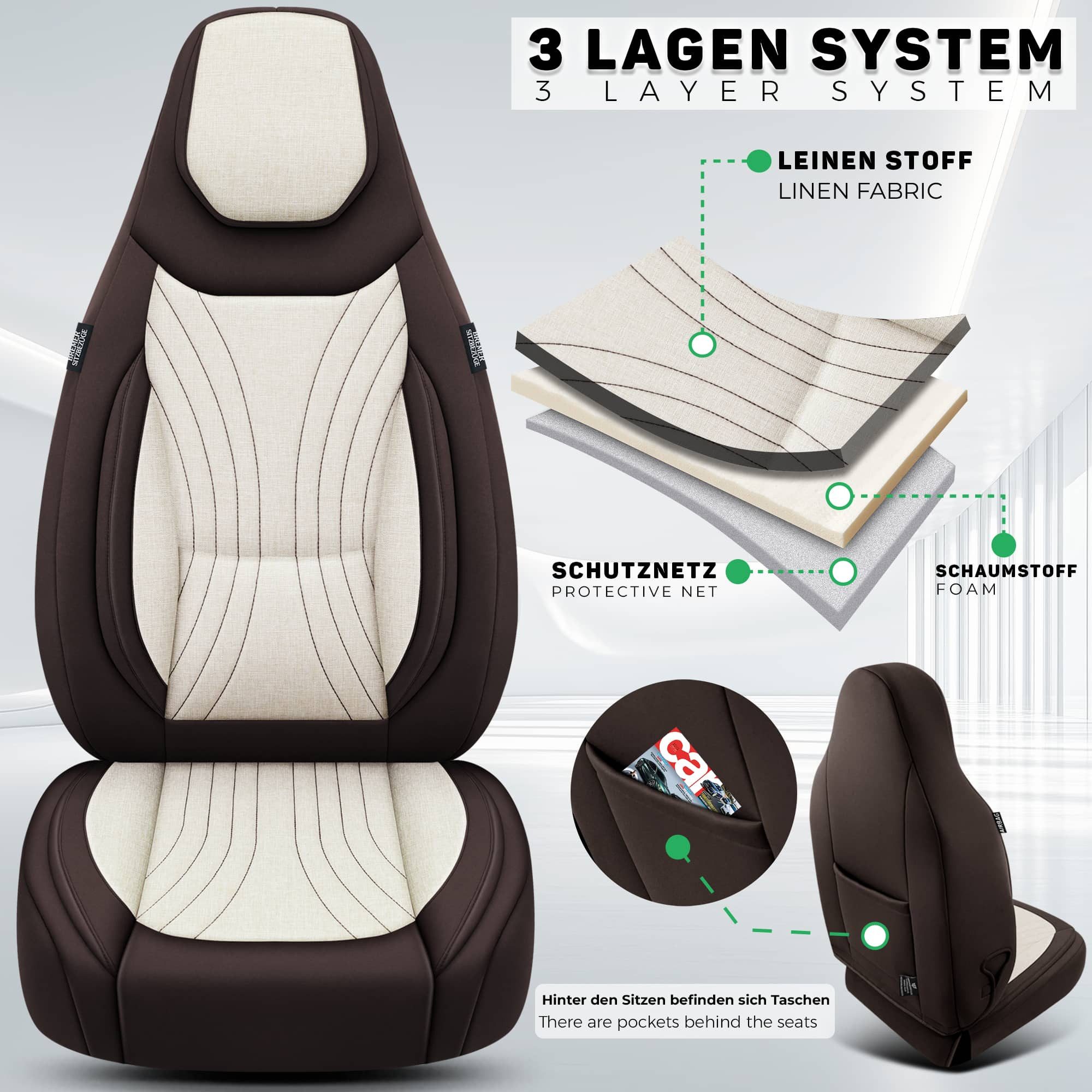 BREMER SITZBEZÜGE Autositzbezug für Opel Zafira C Bj 2011-19 (C10), Set, Schonbezüge Sitzbezüge Fahrer und Beifahrer, in Braun/Beige