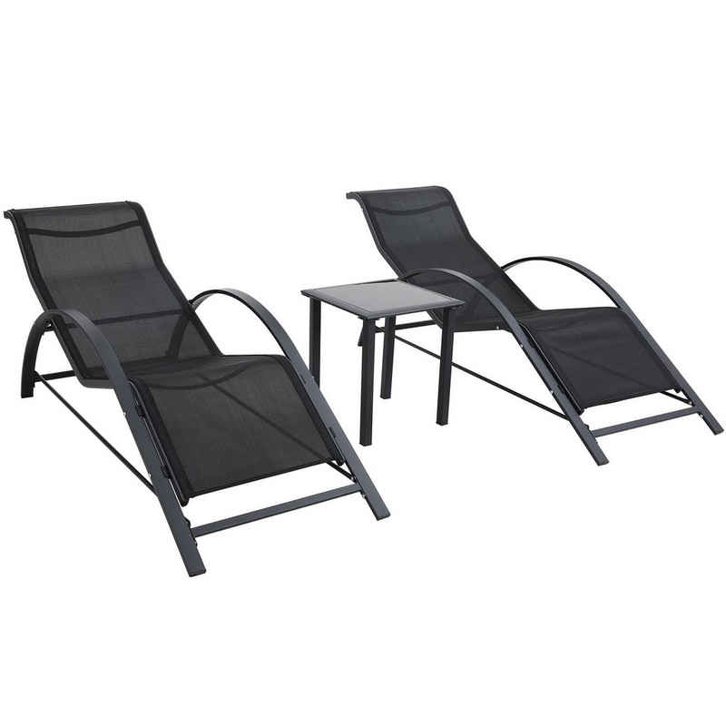 MVPower Gartenliege, 3-teiliger Liegestuhl, Besteht aus zwei einzelnen Liegestühlen und einem Tisch, 3-er Set Aluminium Sonnenliege mit Beistelltisch, ergonomisches Design, szenenübergreifende Nutzung von Liegestühlen, Atmungsaktiver Stoff