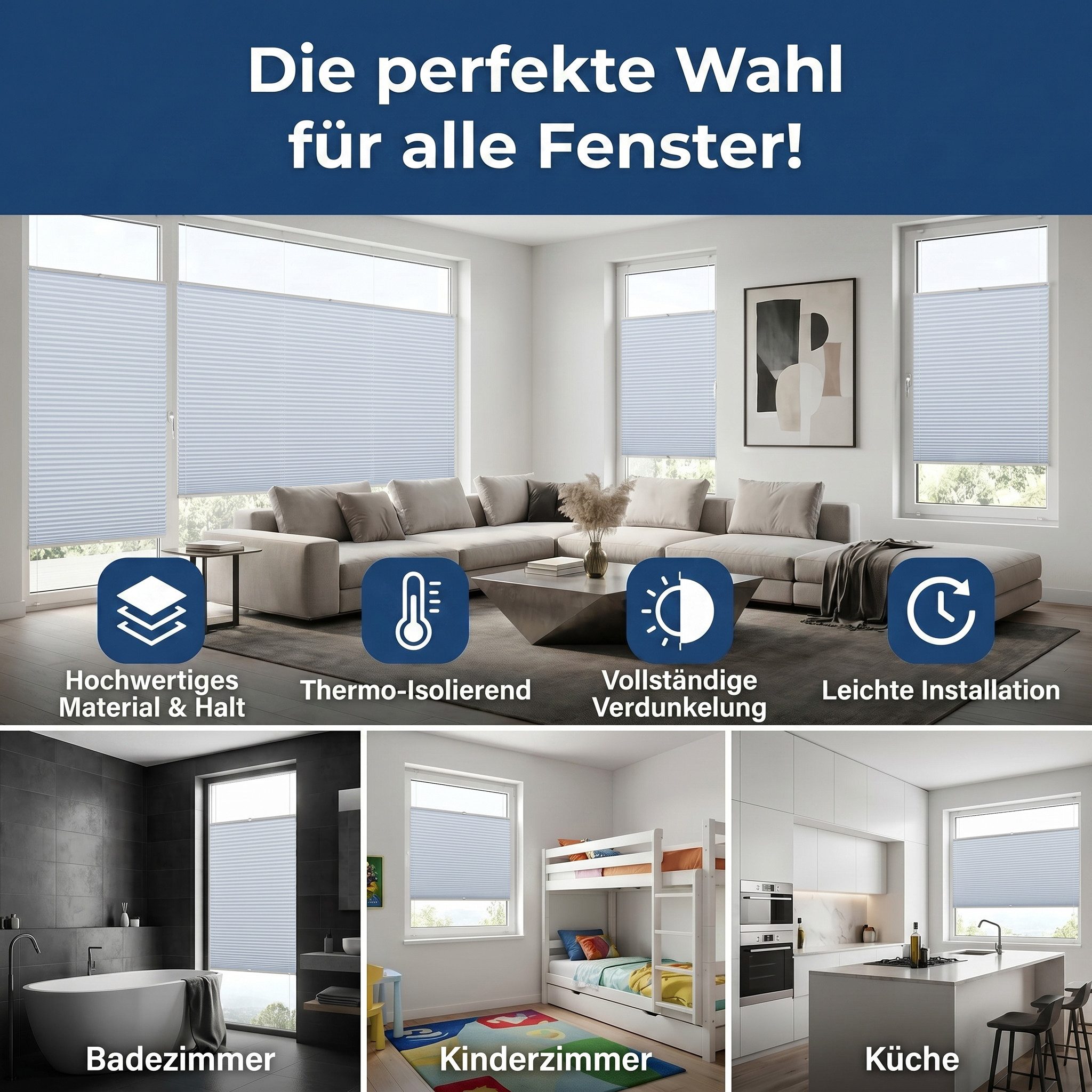 Rikmani Plissee Thermo Fensterplissee ohne Bohren, Weiß, 40x110, verdunkelnd, Klemmfix, Langlebige Premium-Qualität, Thermo Plissee