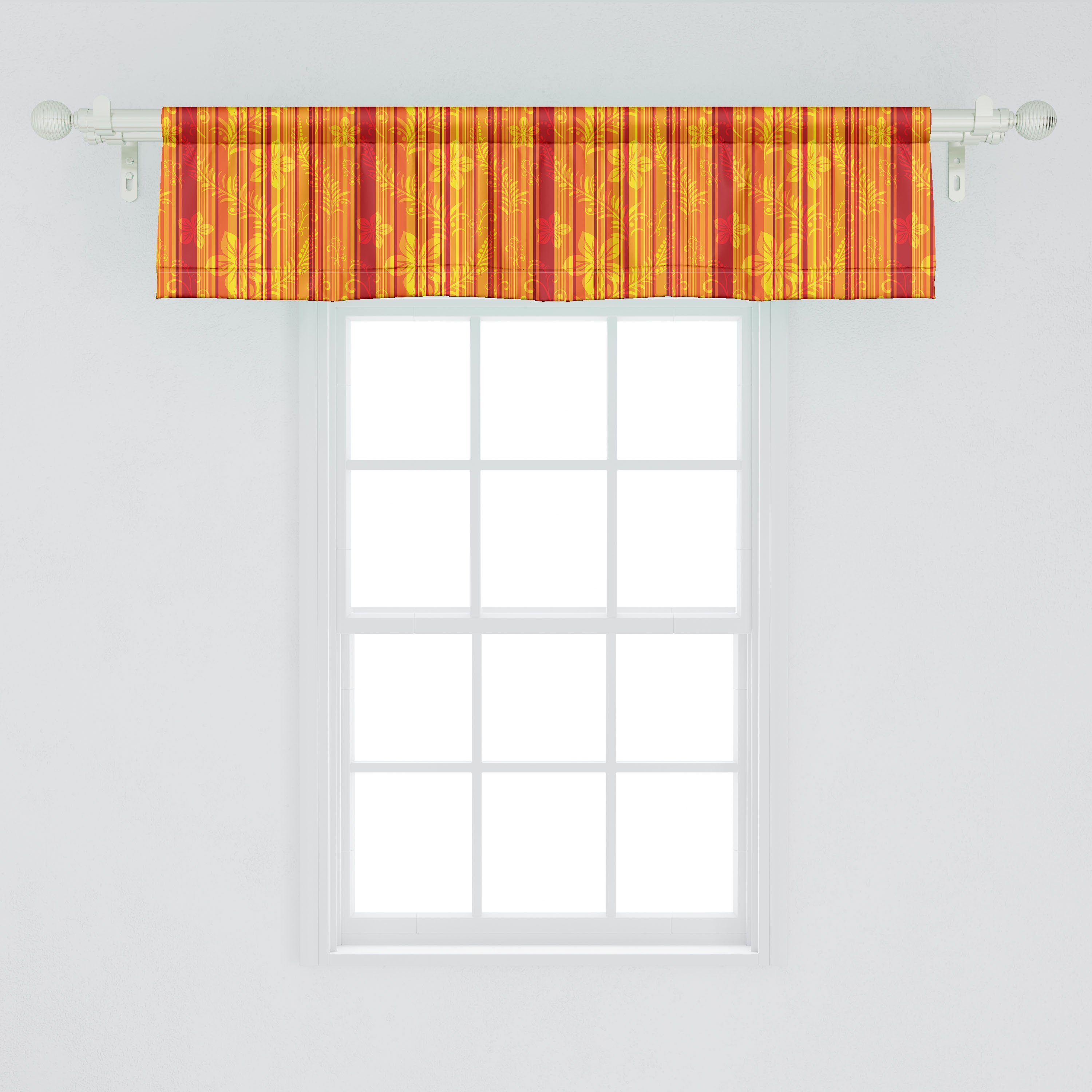 Scheibengardine Vorhang Volant für Küche Dekor Stangentasche, Floral Streifen mit Schlafzimmer Vertikale Microfaser, Abakuhaus, Orange