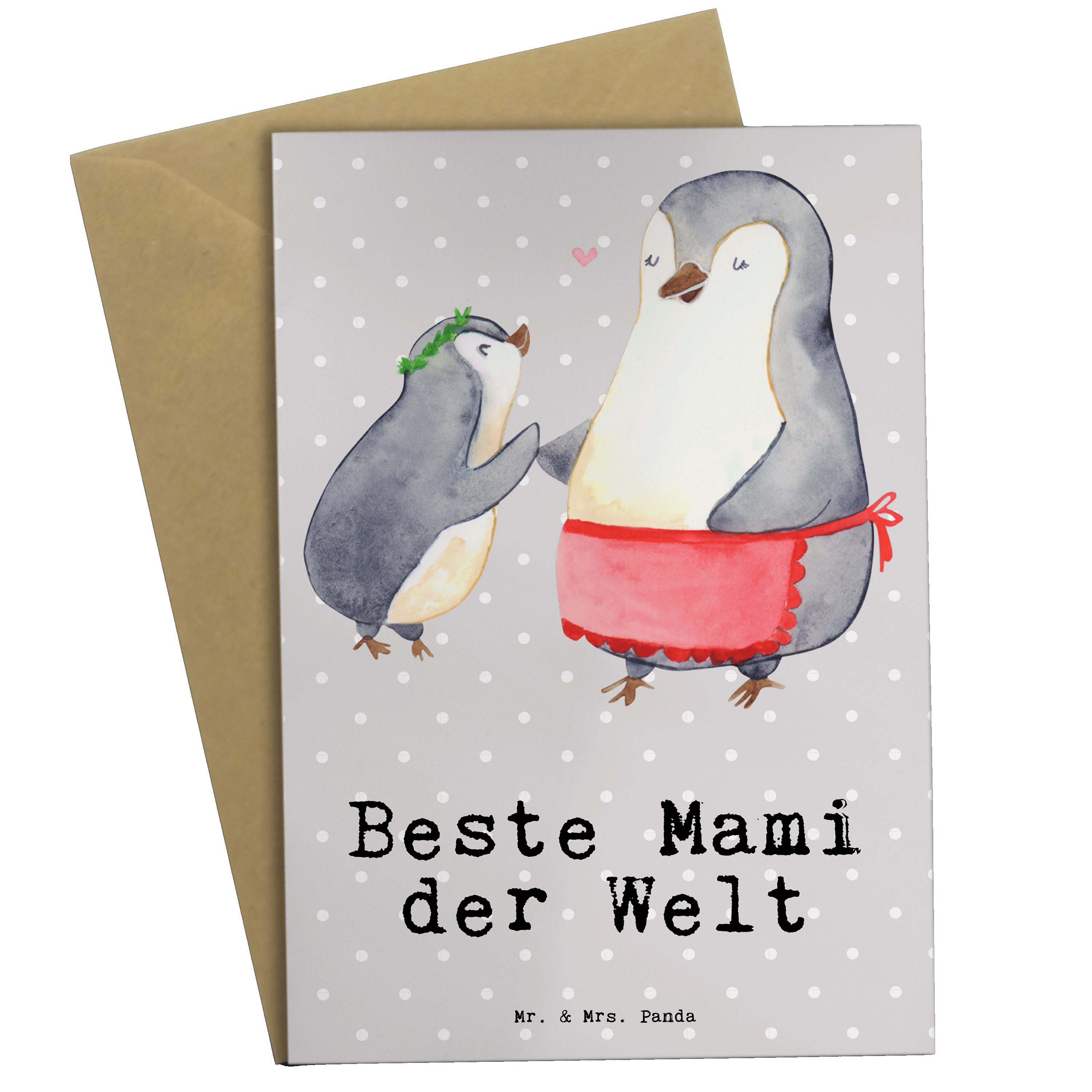 Mr. & Mrs. Panda Grußkarte Pinguin Beste Mami der Welt, babykarte, Grau Pastell, Danke, einladun, Supermama Grußkarten osterkarten