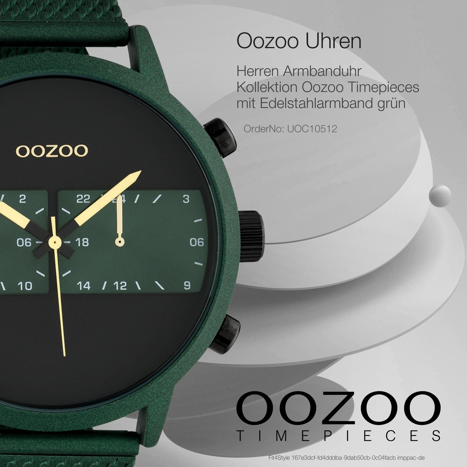 OOZOO Quarzuhr extra grün Herrenuhr (ca. Oozoo Armbanduhr Fashion-Style Herren 50mm) Edelstahlarmband, rund, groß Analog