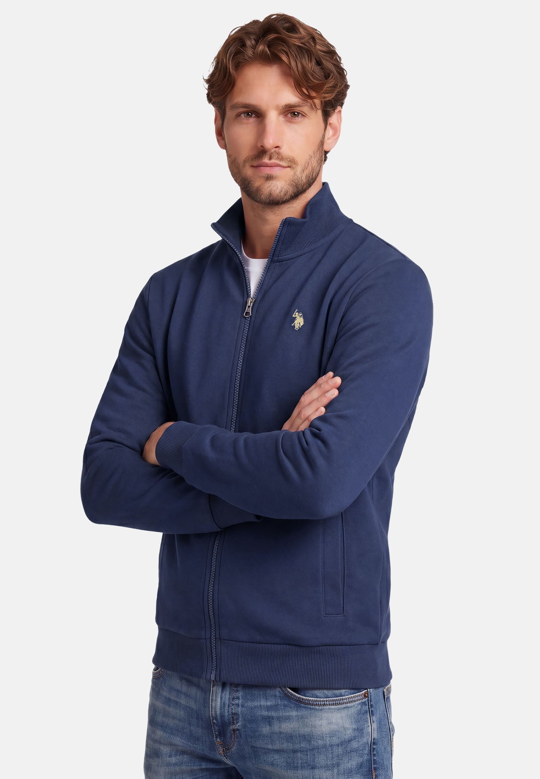 U.S. Polo Assn. Sweatjacke USTheoo – Herren Zip-Jacke mit Stehkragen und Logo-Stickerei Baumwoll-Polyester-Mix, weich, formstabil und mit Eingrifftaschen