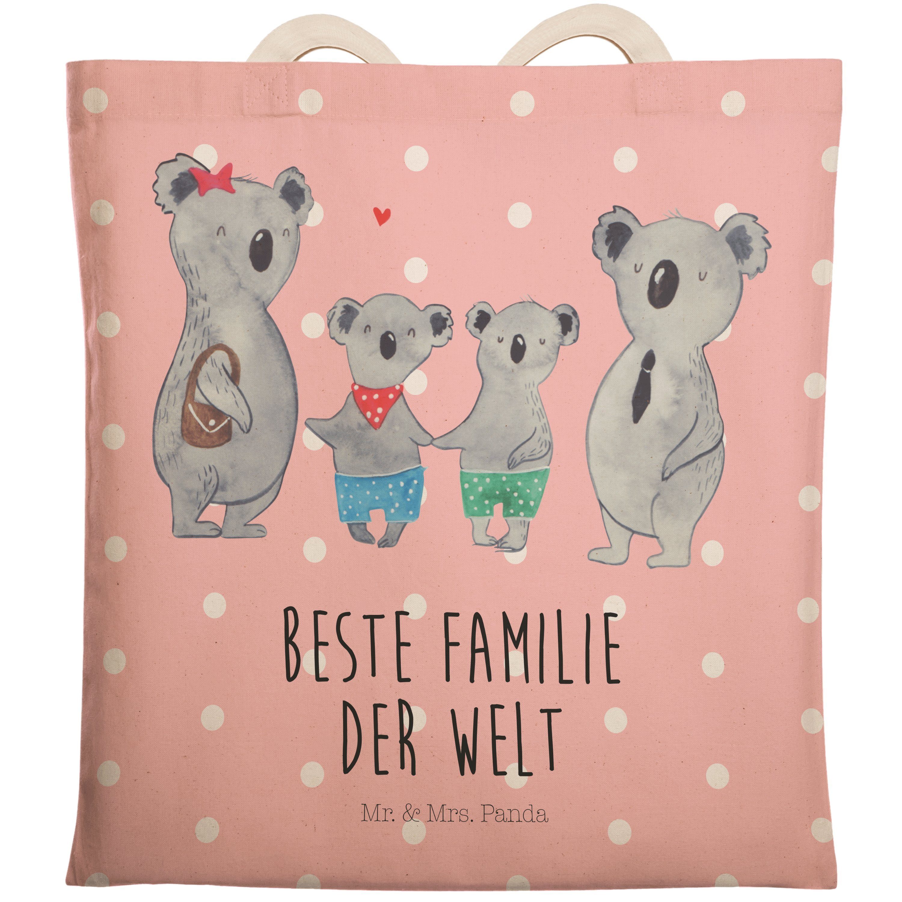 Mr. & Mrs. Panda Tragetasche Koala Familie zwei - Rot Pastell - Geschenk, Baumwolltasche, Vatertag (1-tlg)