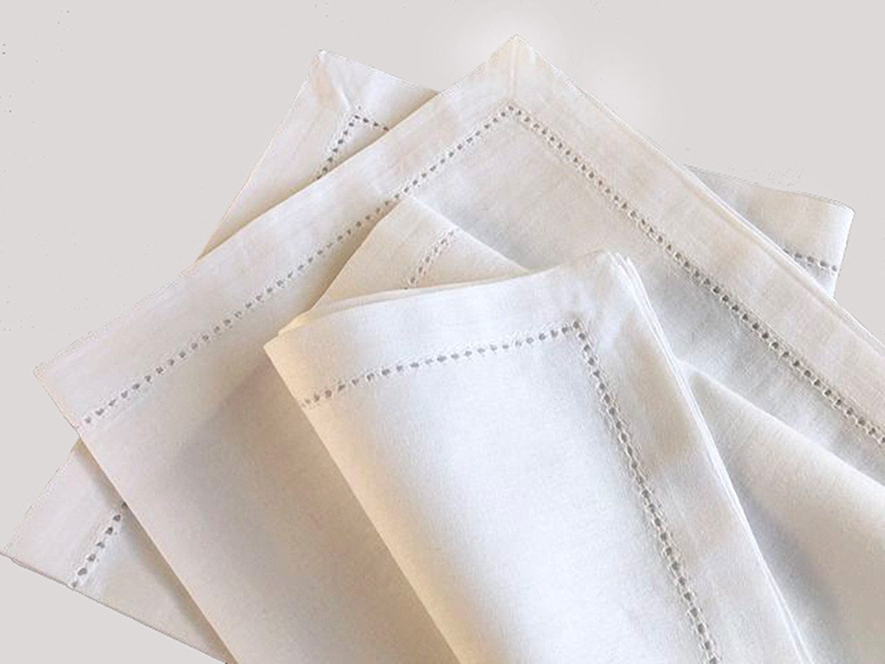 Libusch® Stoffserviette 6 Stoffservietten weiß mit Hohlsaum, 100% Baumwolle, mit Kuvertecken, (Set, 6 St), 40x40