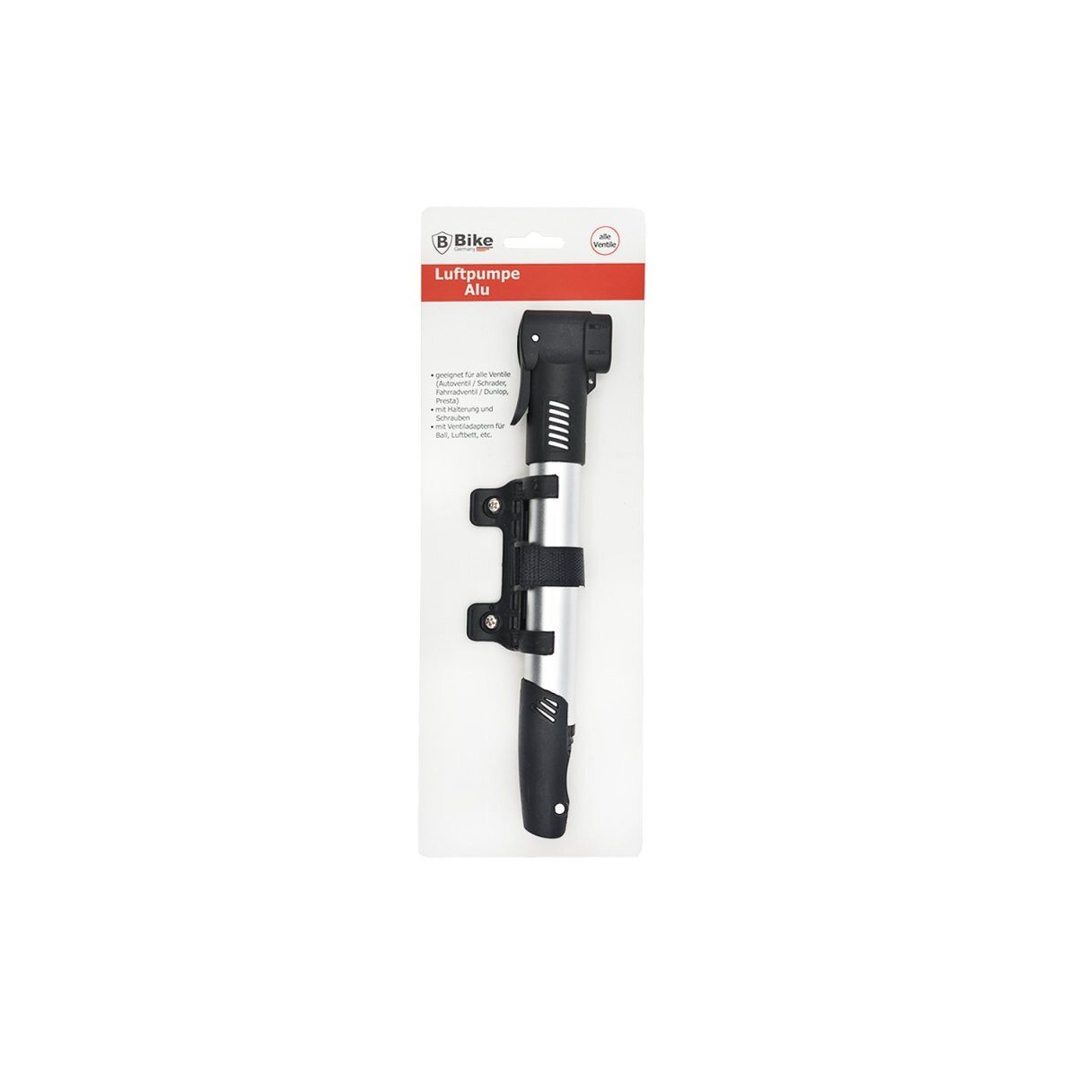 B-Bike Fahrradpumpe 36339 (1-tlg), Kompakte Aluminium Luftpumpe mit Fahrradhalterung