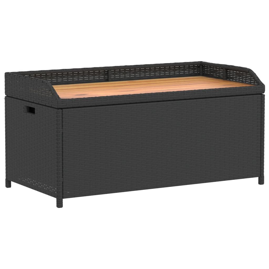 furnicato Truhenbank Bank mit Stauraum Schwarz 100x50x52 cm Poly Rattan Akazienholz