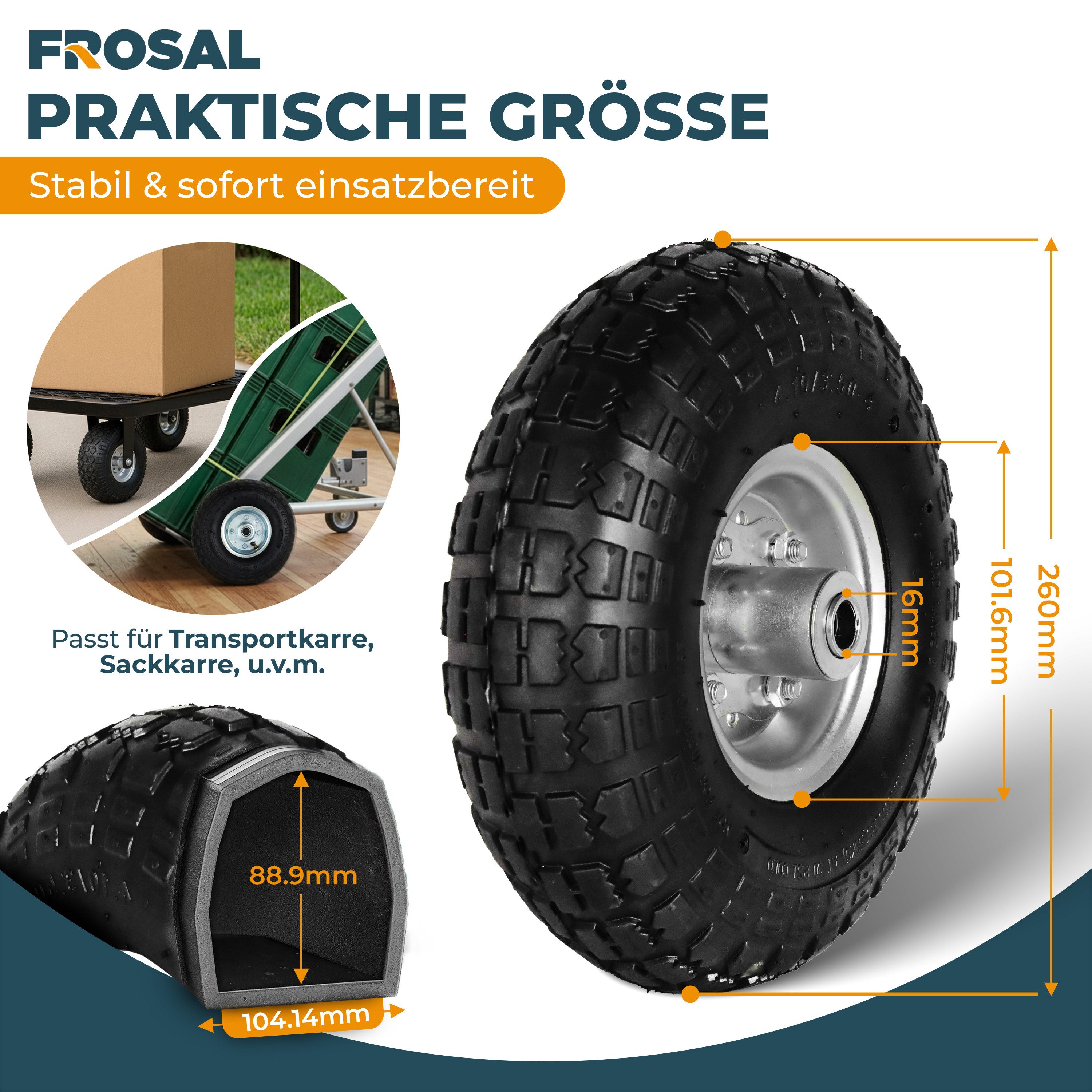 Frosal Ersatzrad FROSAL Ersatzrad Luftreifen Transportwagen 16 mm Achse Silber (1 St)
