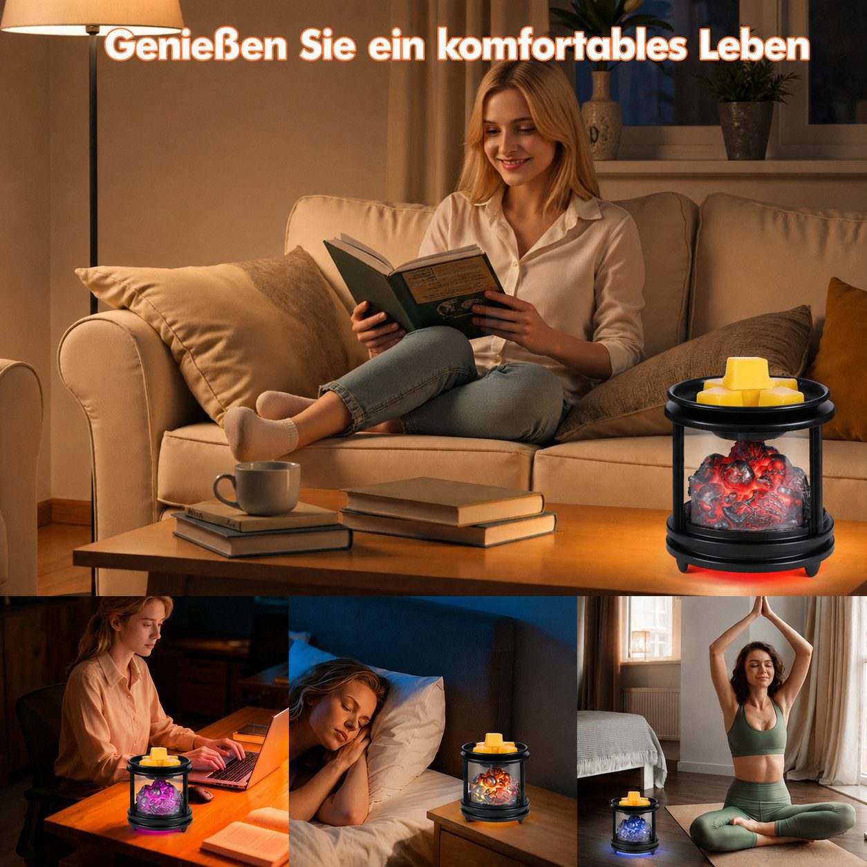 BlingBin Duftlampe Elektrische 4-in-1 Aromatherapie Lampe mit Kerzenständer – Duftlampe (1er Set, 1 St., 1tlg), Wachsschmelzer & Nachtlicht, für Wohnzimmer, Schlafzimmer, Home Decor