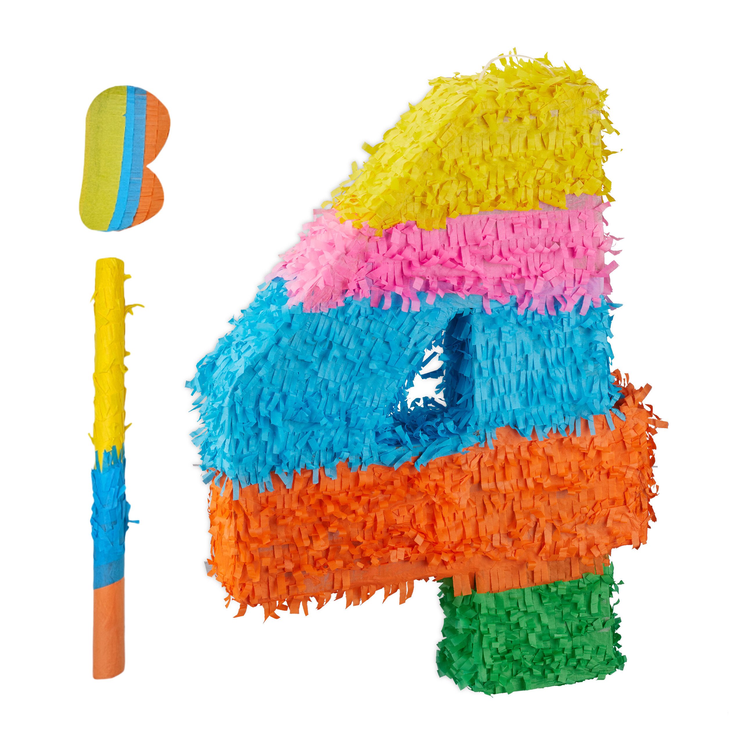relaxdays Pinata Zahl mit Stab und Maske, 4