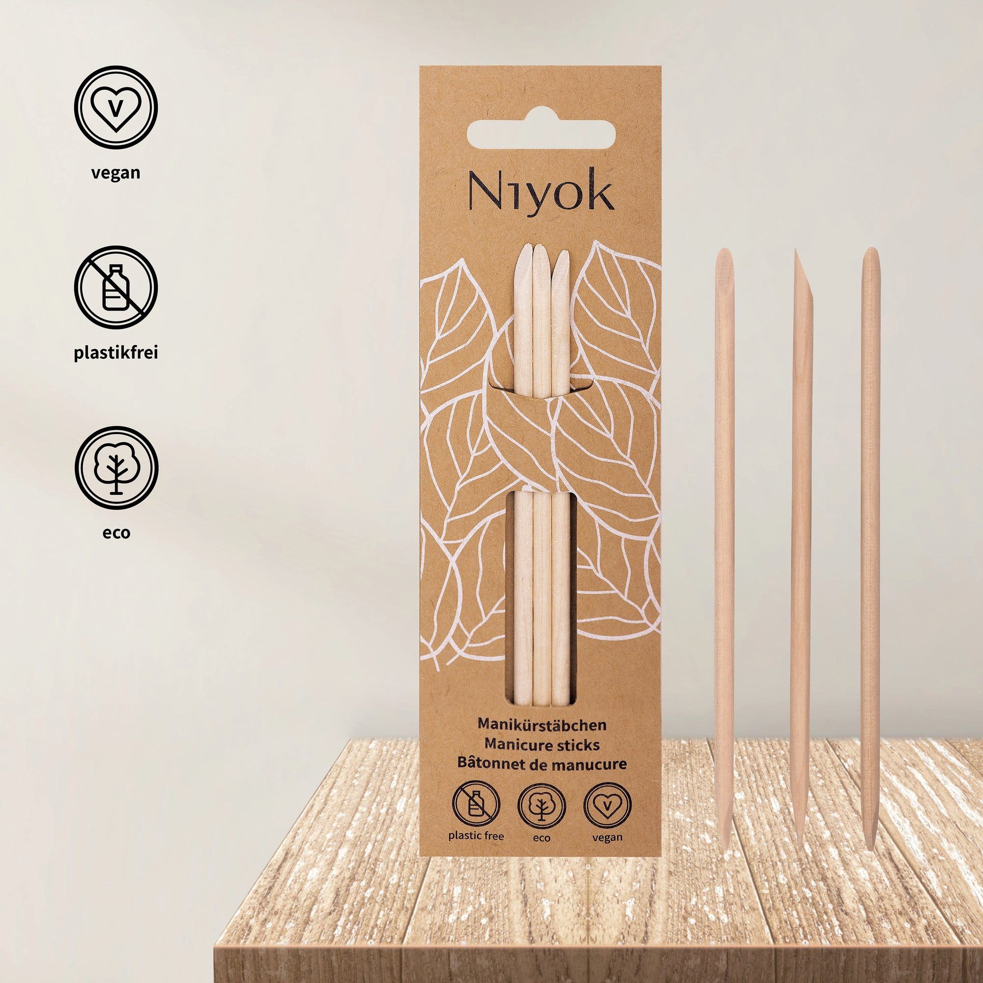 Niyok Nagelhautstäbchen doppelseitig, Nagelhaut Remover zur Nagelpflege, aus Birkenholz, nachhaltig & plastikfrei
