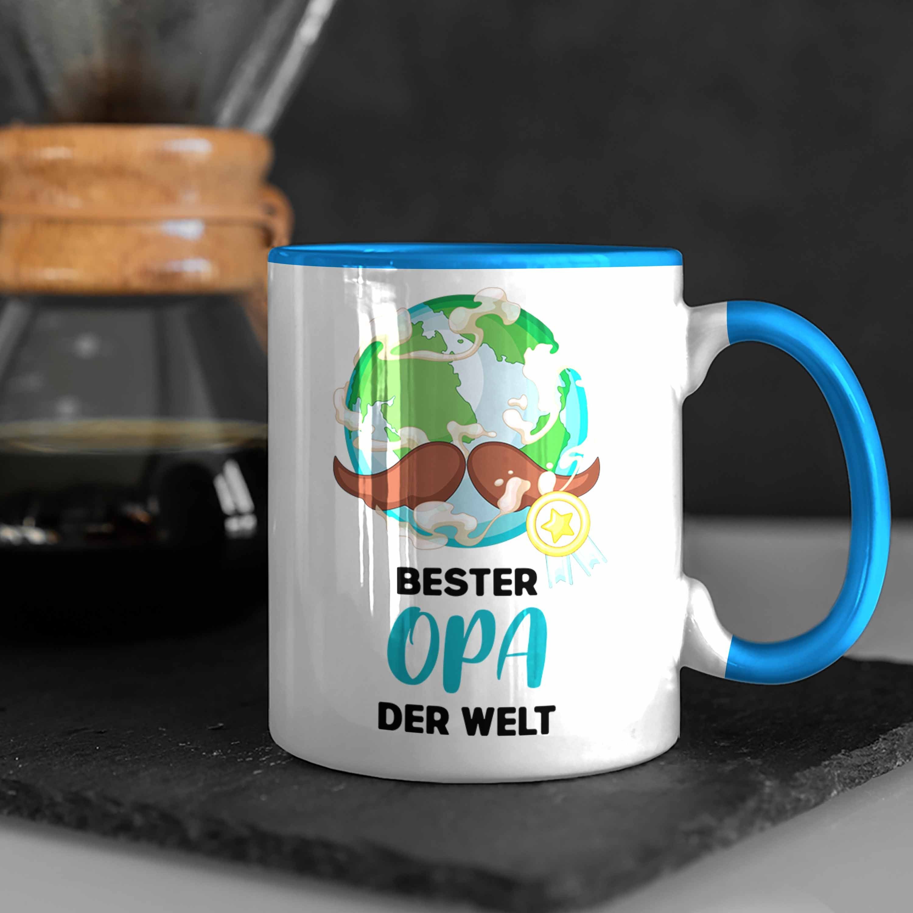 Trendation Tasse Trendation Spruch Der Geschenk Lustig Blau Enkel - Kaffeetasse von Bester zum Opa Weihnachten Welt Tasse Geburtstag