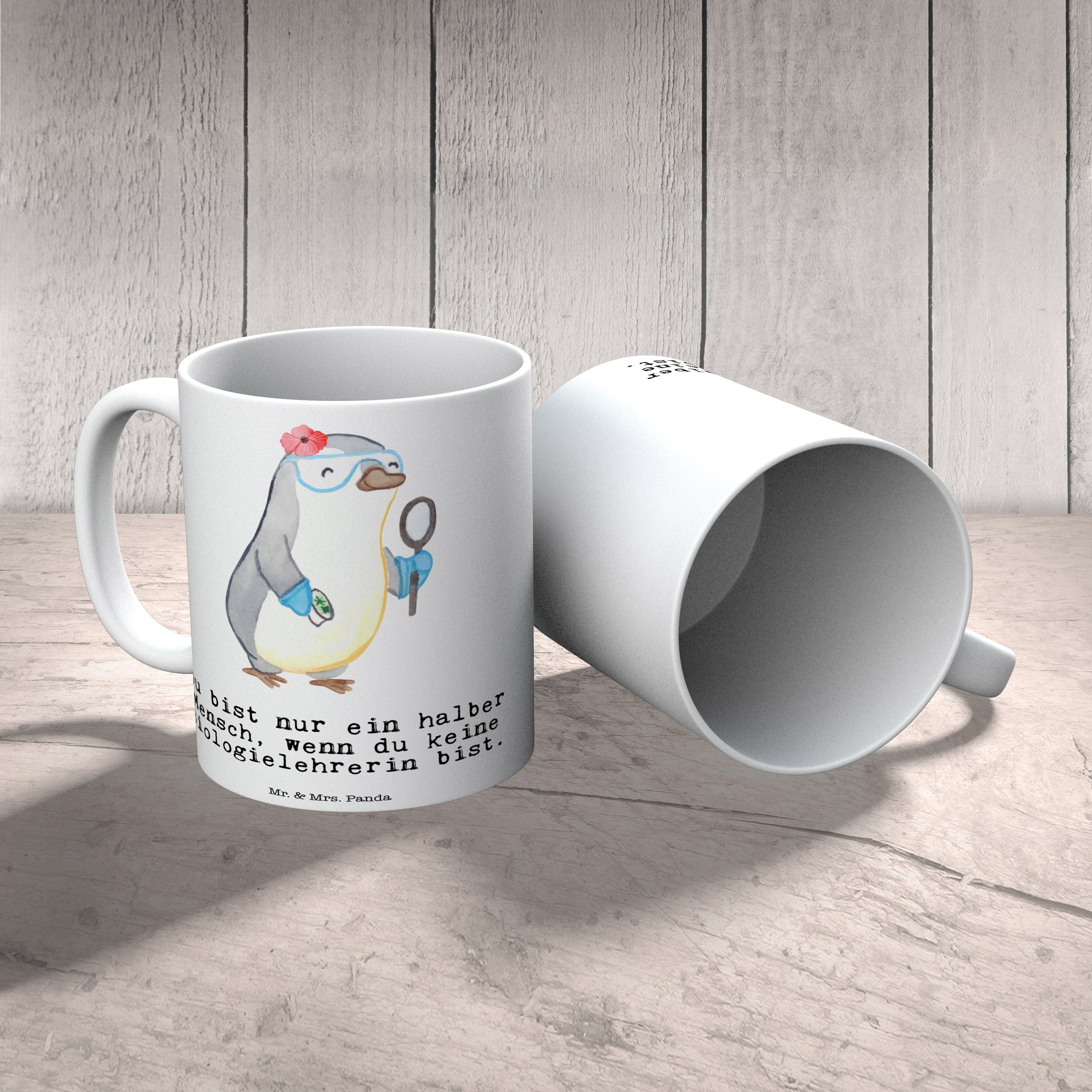 Mr. & Mrs. Panda Tasse Porzellantasse, - Geschenk, Weiß - Keramik Herz Teetasse, mit Biologielehrerin