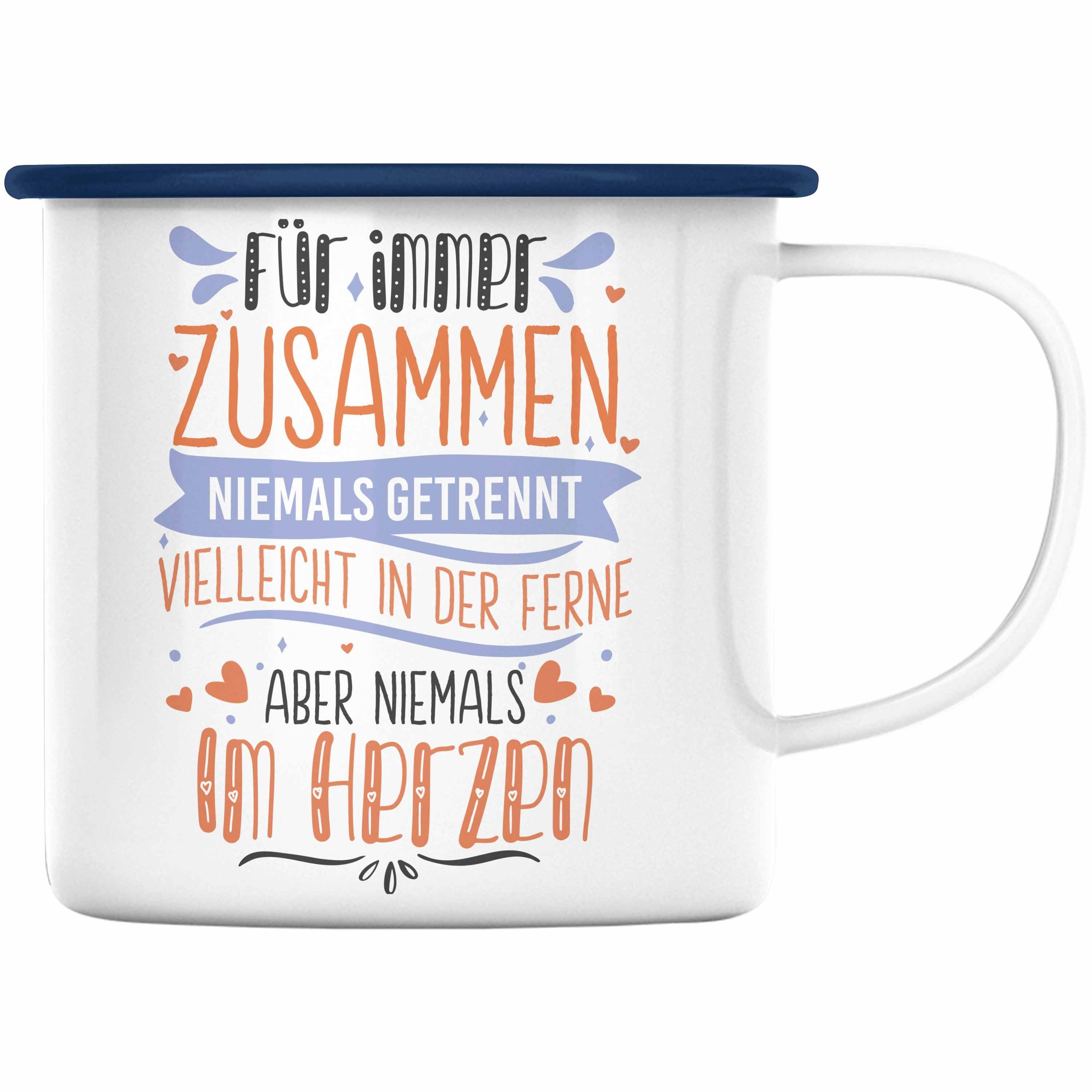 Trendation Thermotasse Valentinstag Geburtstag Trendation Blau Geschenk für Fernbeziehung mit Ihn Emaille - Geschenk Freund Sie Spruch Tasse