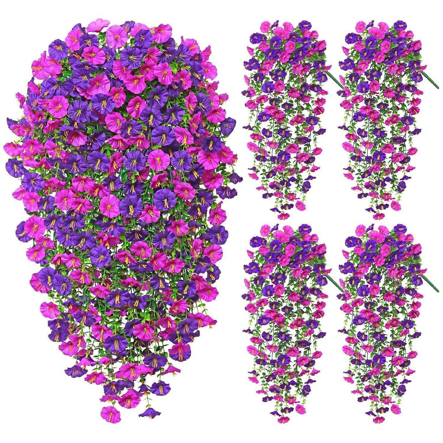 Kunstblume Hängeblumen Künstlich Lila Fuchsia 4 Stück, LuxusKollektion