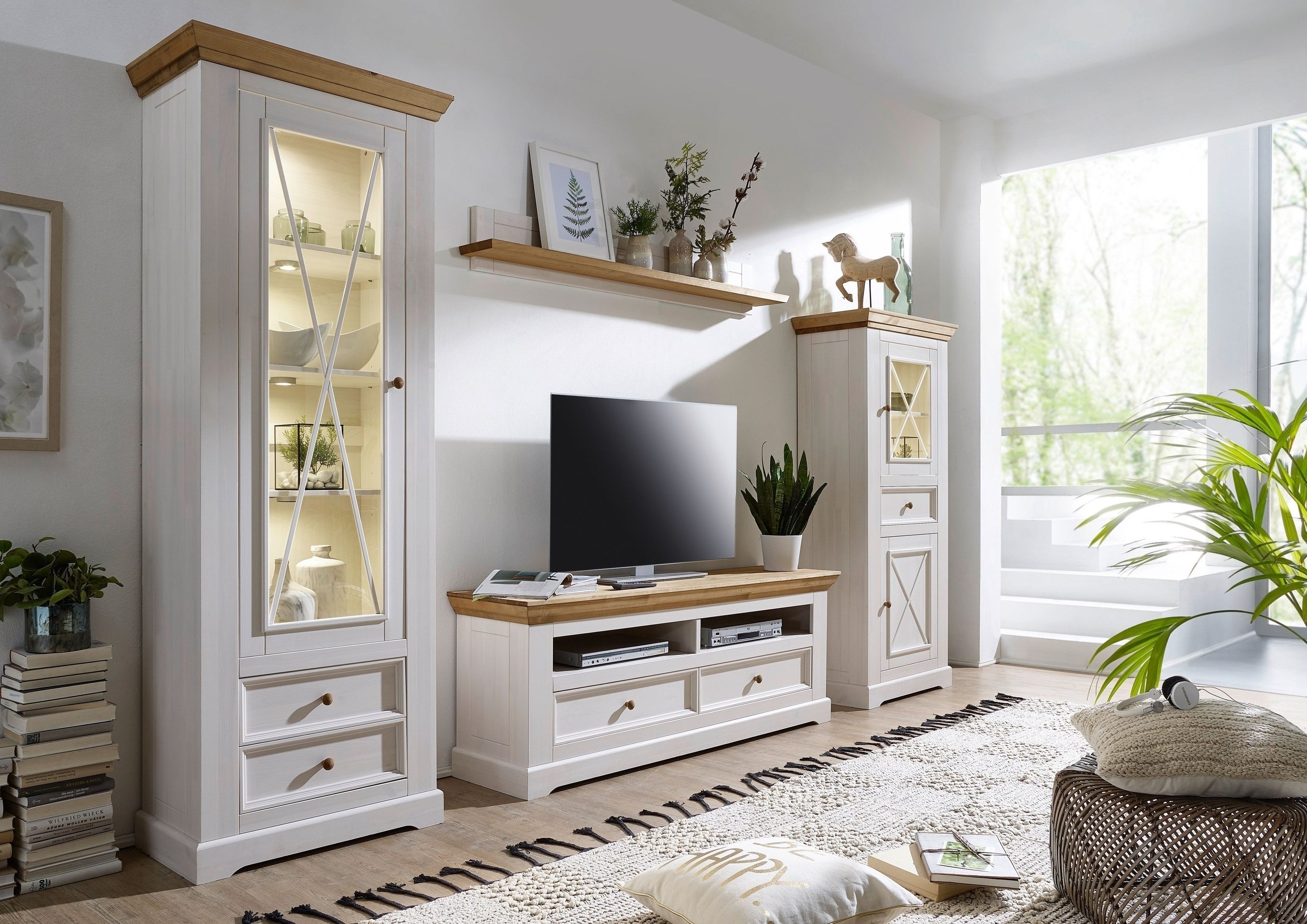 G+K Мебельvertriebs GmbH Wohnwand (4-teilig) weiss / eichefarbig - 327x214x42 (BxHxT), (4-teilig)