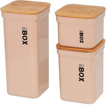 Lashuma Vorratsdose, Kunststoff, (Set, 3-tlg), Eckige Aufbewahrungsbehälter 0,5 Liter - 1 Liter - 1,5 Liter puder