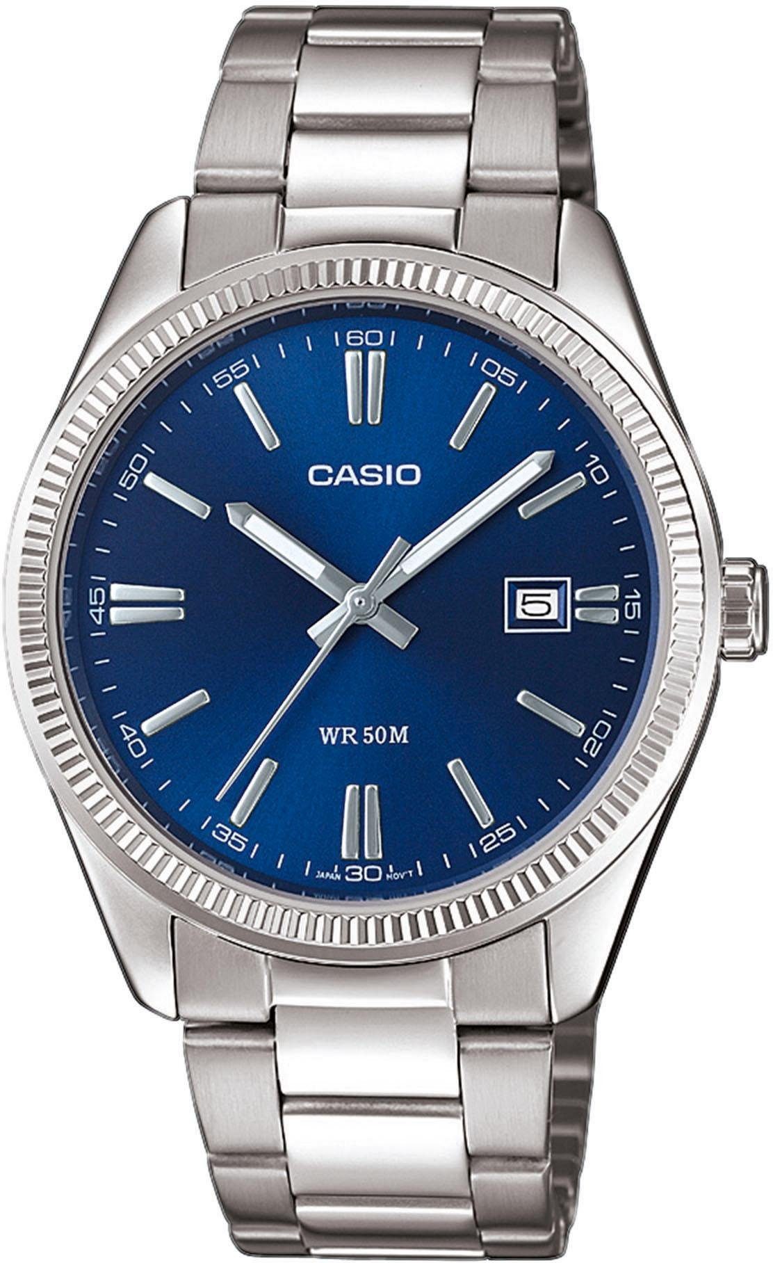 CASIO TIMELESS COLLECTION Quarzuhr MTP-1302PD-2AVEF, Armbanduhr, Herrenuhr, Damenuhr, Edelstahlarmband, Datum, Neo-Display
