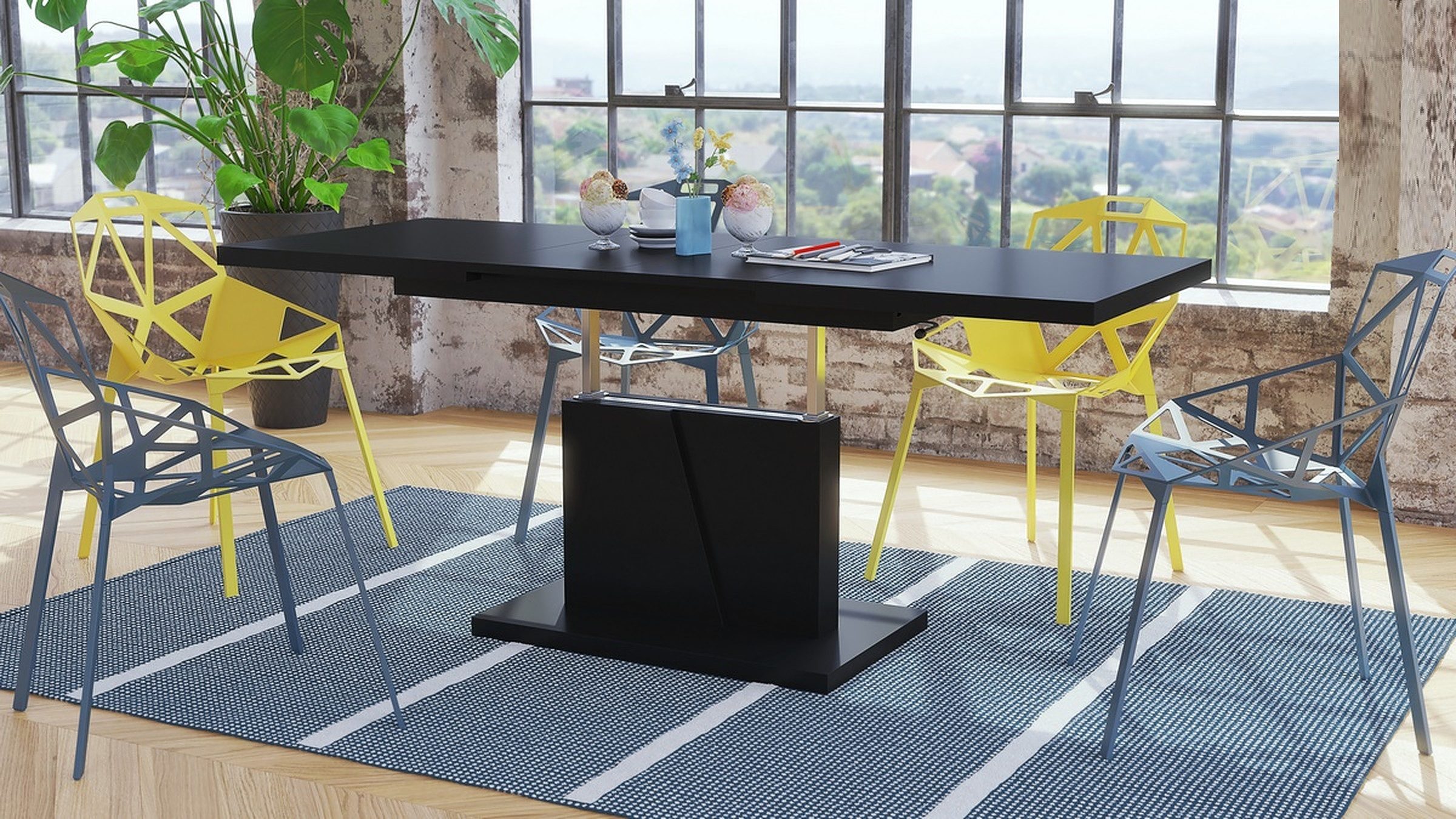 Mazzoni Couchtisch Grand Noir Schwarz matt stufenlos höhenverstellbar auszi günstig online kaufen