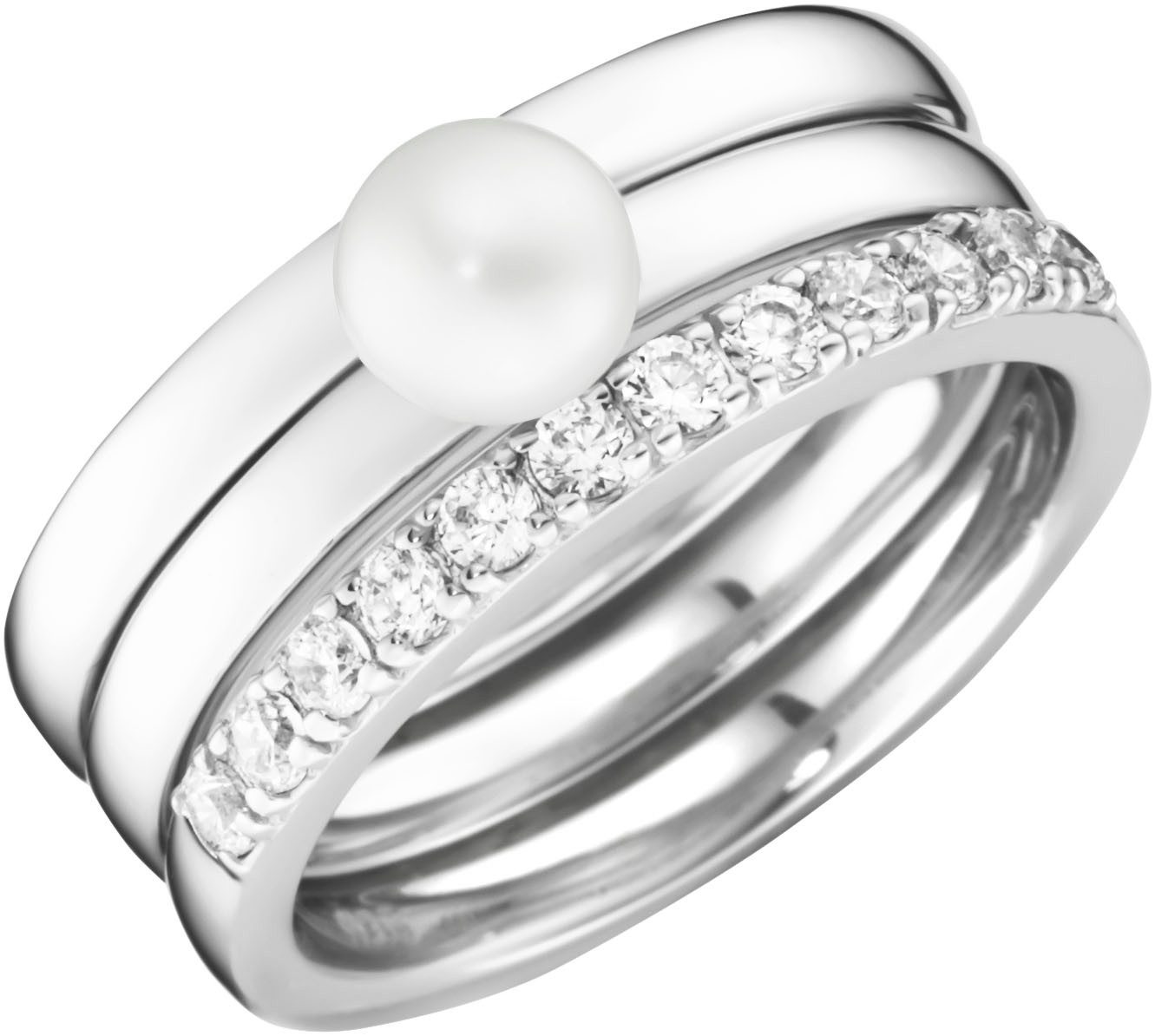 Firetti Ring-Set Multipack Schmuck Geschenk Silber 925 Fingerringe (Set, 3-tlg), mit Zirkonia (synth) - mit Süßwasserzuchtperle