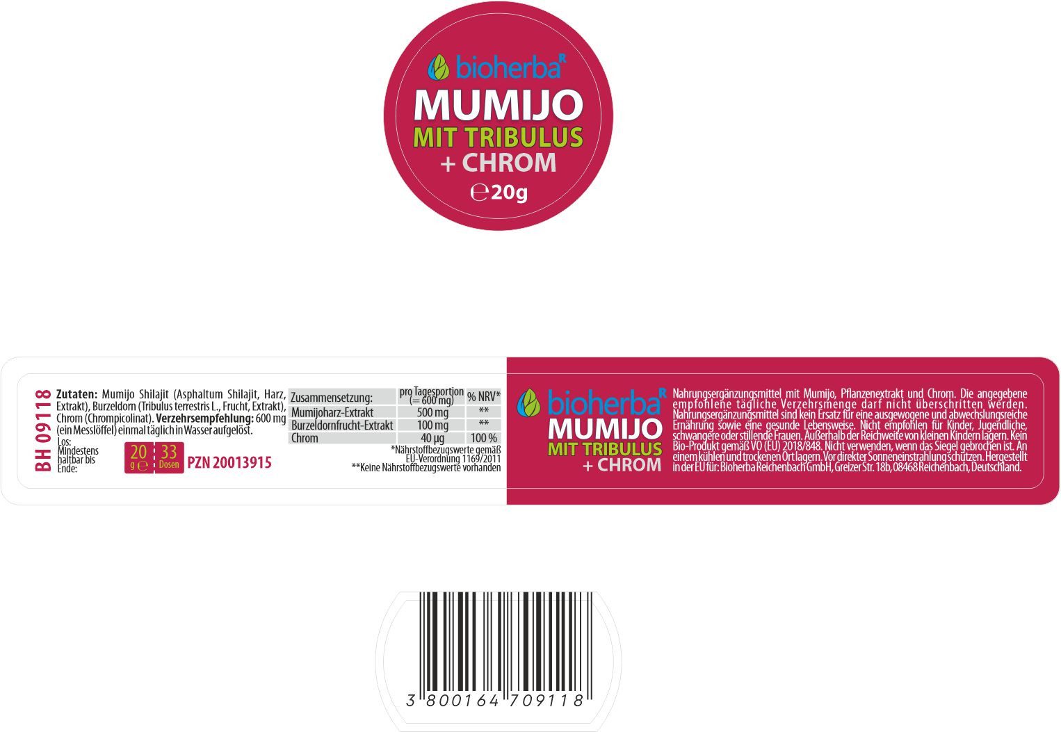 BIOHERBA R Mumijo Extrakt Shilajit mit Tribulus 20g Nahrungsergänzungsmittel