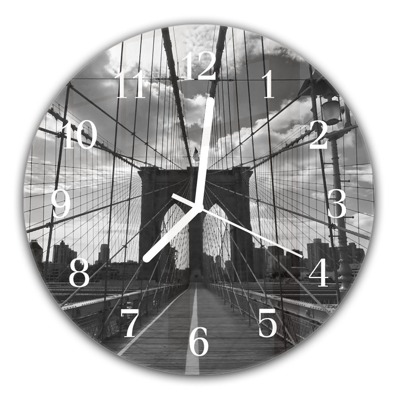 Primedeco Wanduhr - Rund Quarzuhrwerk Mystische aus mit Durchmesser Motiv Glas mit cm Wanduhr Brückenansicht und 30