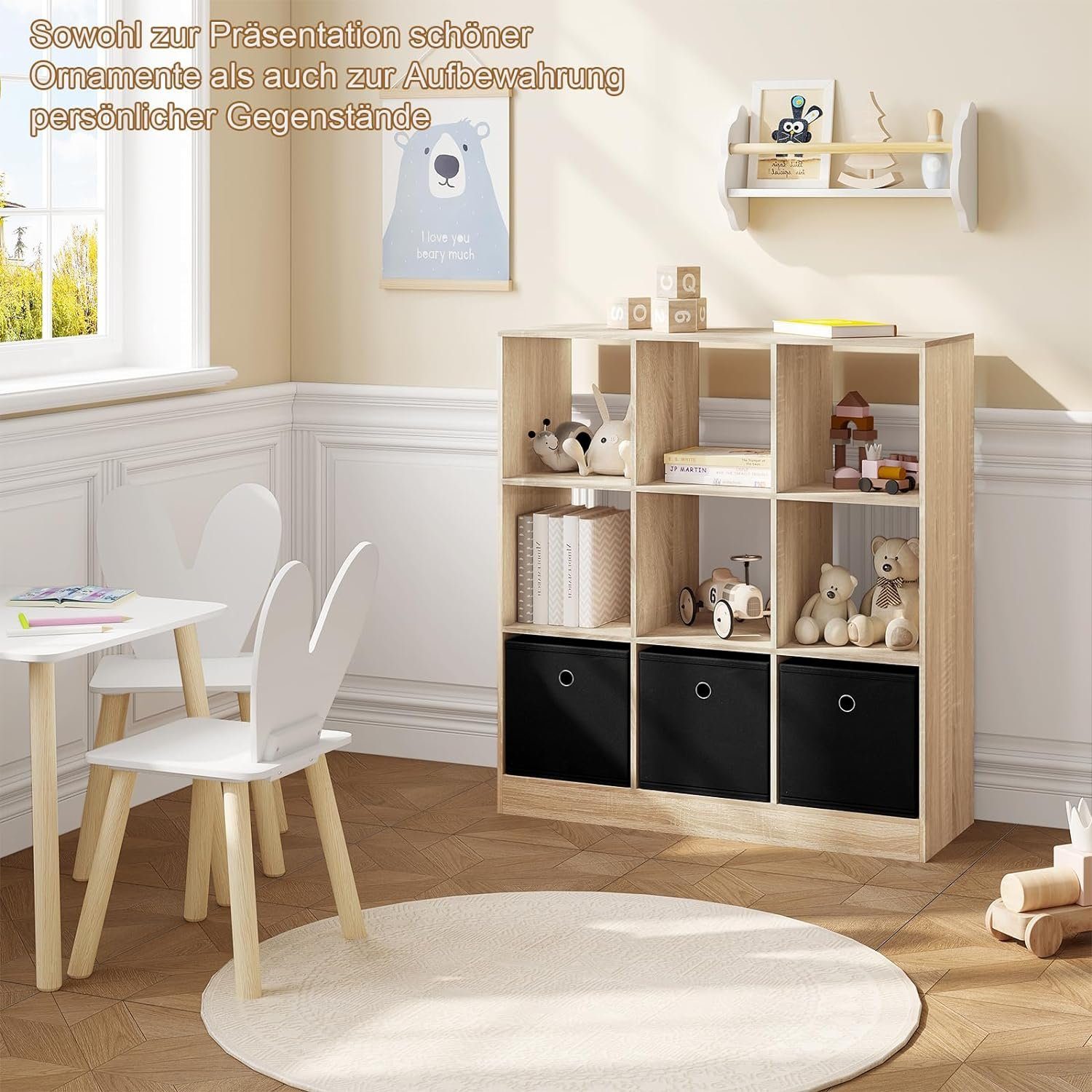 Woltu Bücherregal, mit 9 Fächern, Raumteiler 3 Schubladen aus Vliesstoff günstig online kaufen