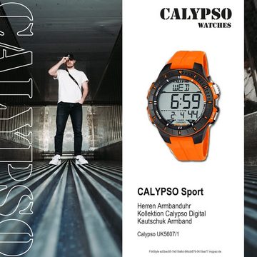 CALYPSO WATCHES Digitaluhr Calypso Herren Uhr K5607/1 Kunststoffband, Herren Armbanduhr rund, Kautschukarmband orange, Sport