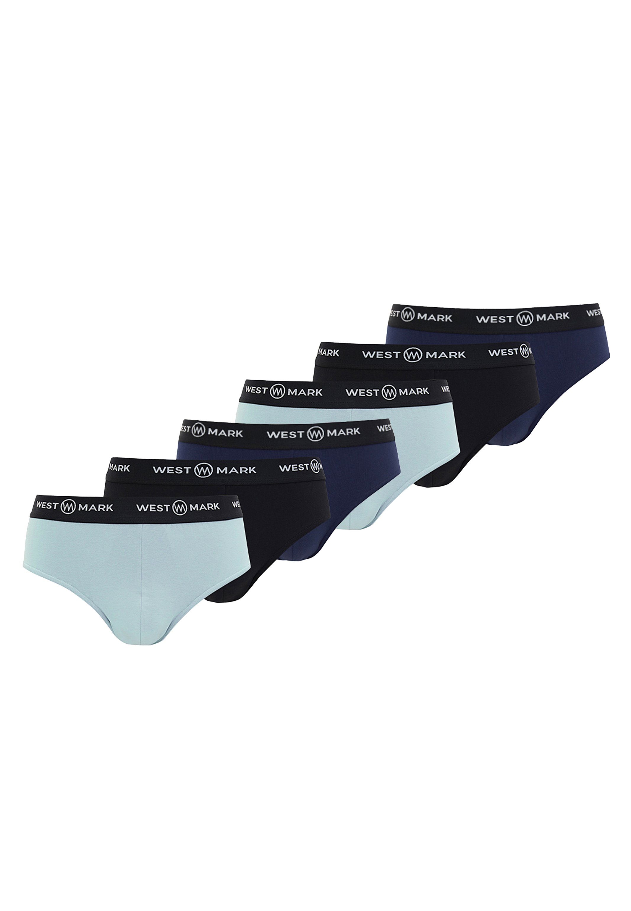 Black 6-St) Unterhose Slip - / Navy - WESTMARK (Spar-Set, LONDON Baumwolle Blue Logan - / 6er / Ohne Pack Eingriff Slip