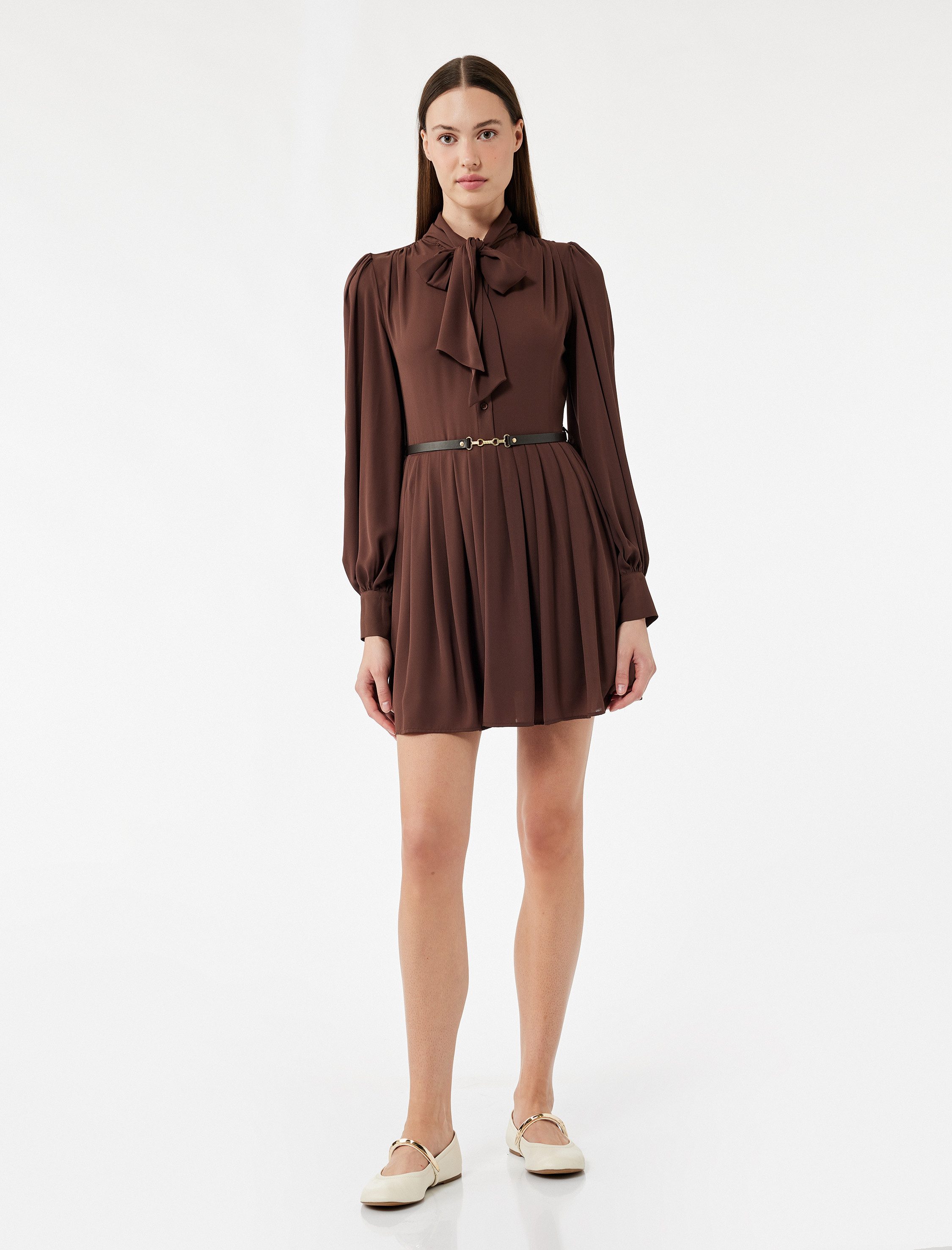 Koton Minikleid Koton Langarm-Fular-Kragen-Minikleid