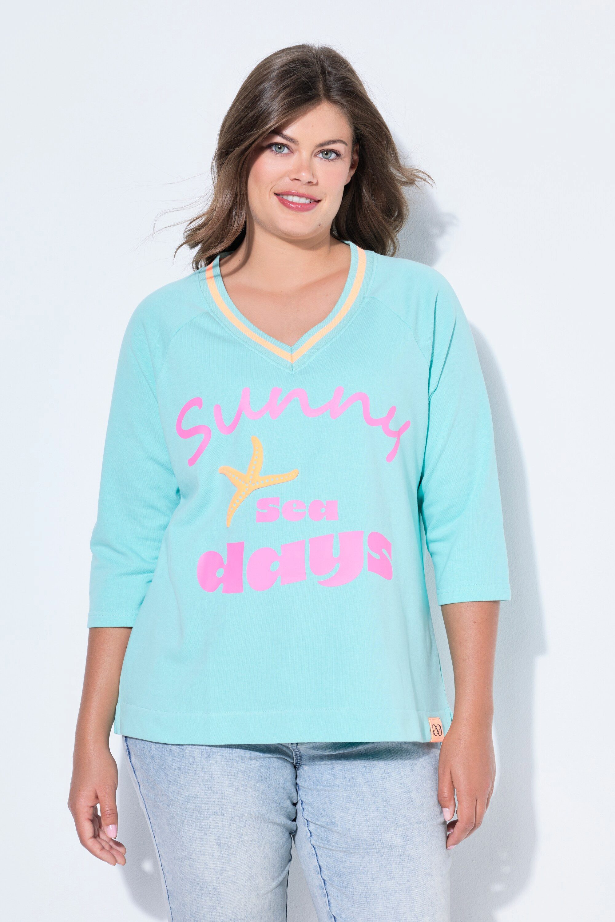 Sweatshirt Sweatshirt V- Ausschnitt 3/4 Arm