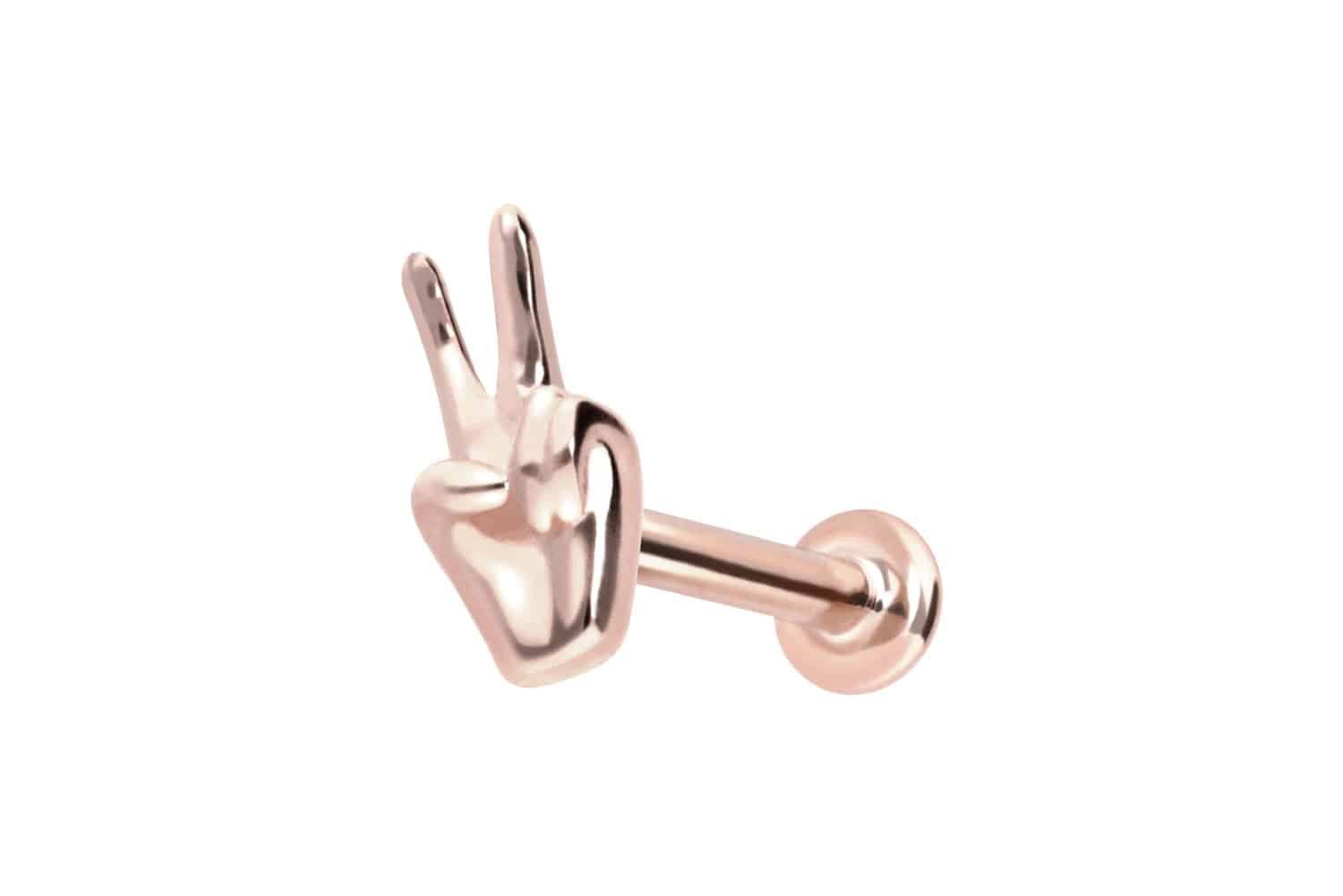 Piercing-Set 14 Karat Gold Labret mit Innengewinde PEACE-ZEICHEN