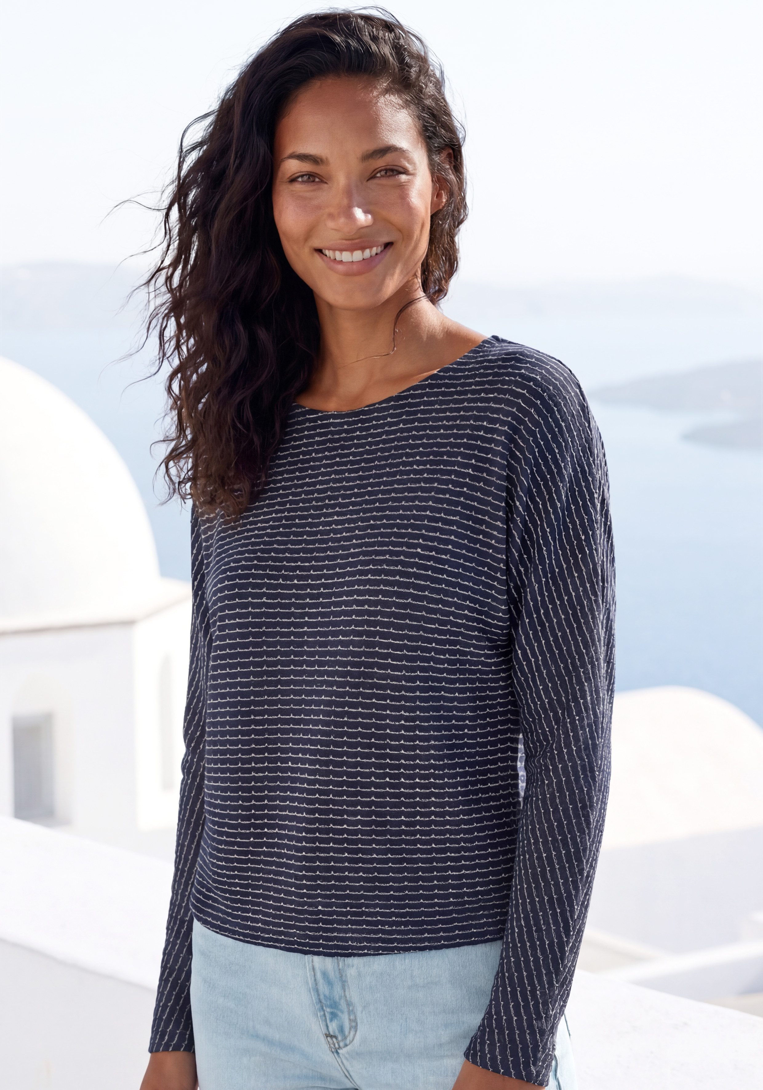 Vivance by Lascana Langarmshirt aus sommerlicher Strickqualität mit Gummizug im Bund