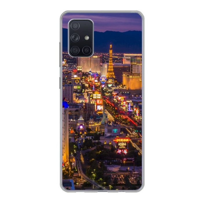 MuchoWow Handyhülle Nacht - Las Vegas - Lila Handyhülle Samsung Galaxy A51 5G Smartphone-Bumper Print Handy