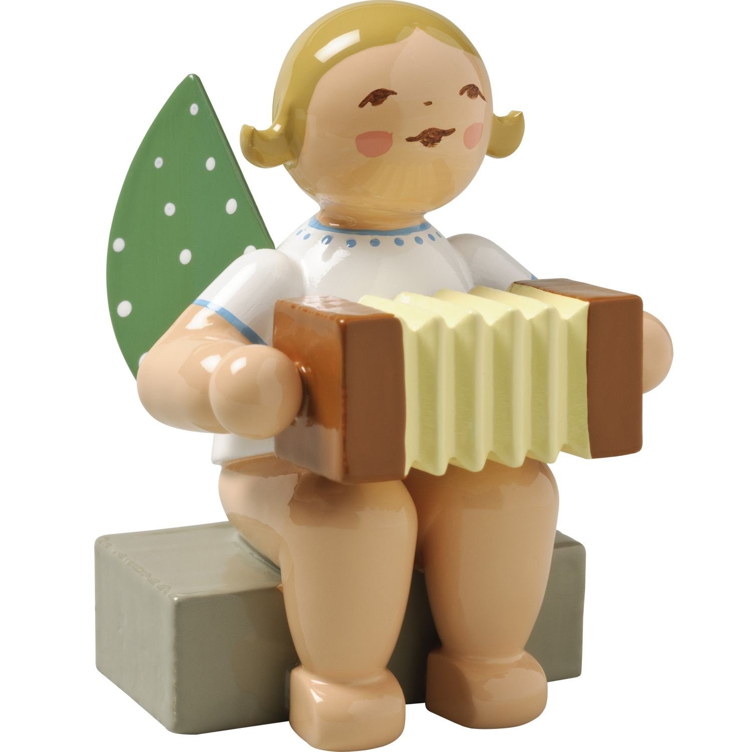 Wendt & Kühn Weihnachtsfigur Engel mit Harmonika Sitzend 650/8A, Haarfarbe zufällig blond oder braunhaarig