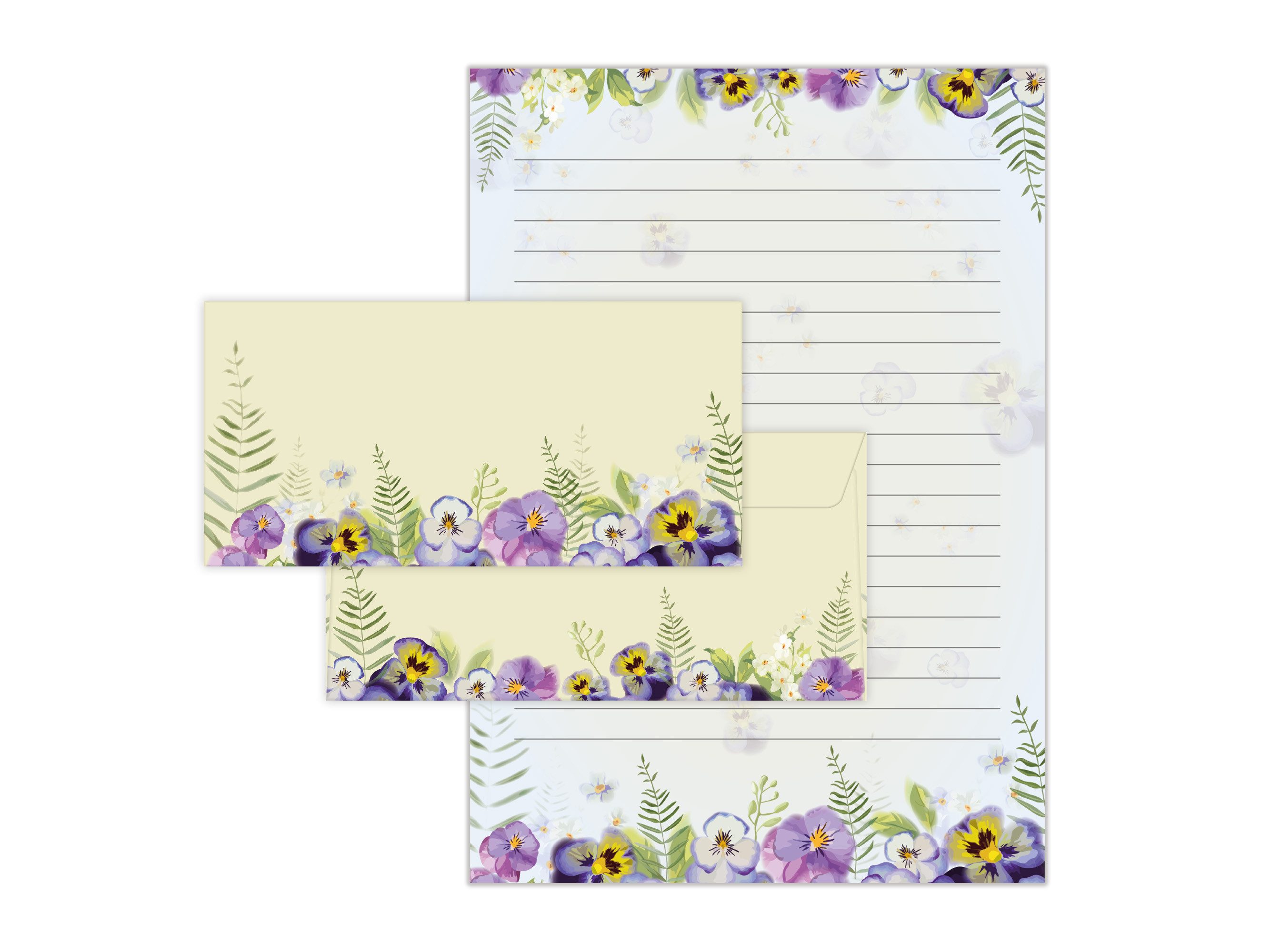 LIMONIA Briefpapier Set Briefblock A4 (Umschläge) Notizblock Papier Veilchen Motivpapier, A4 Schreibblock mit 25 Blättern und Umschlägen, Made in Germany