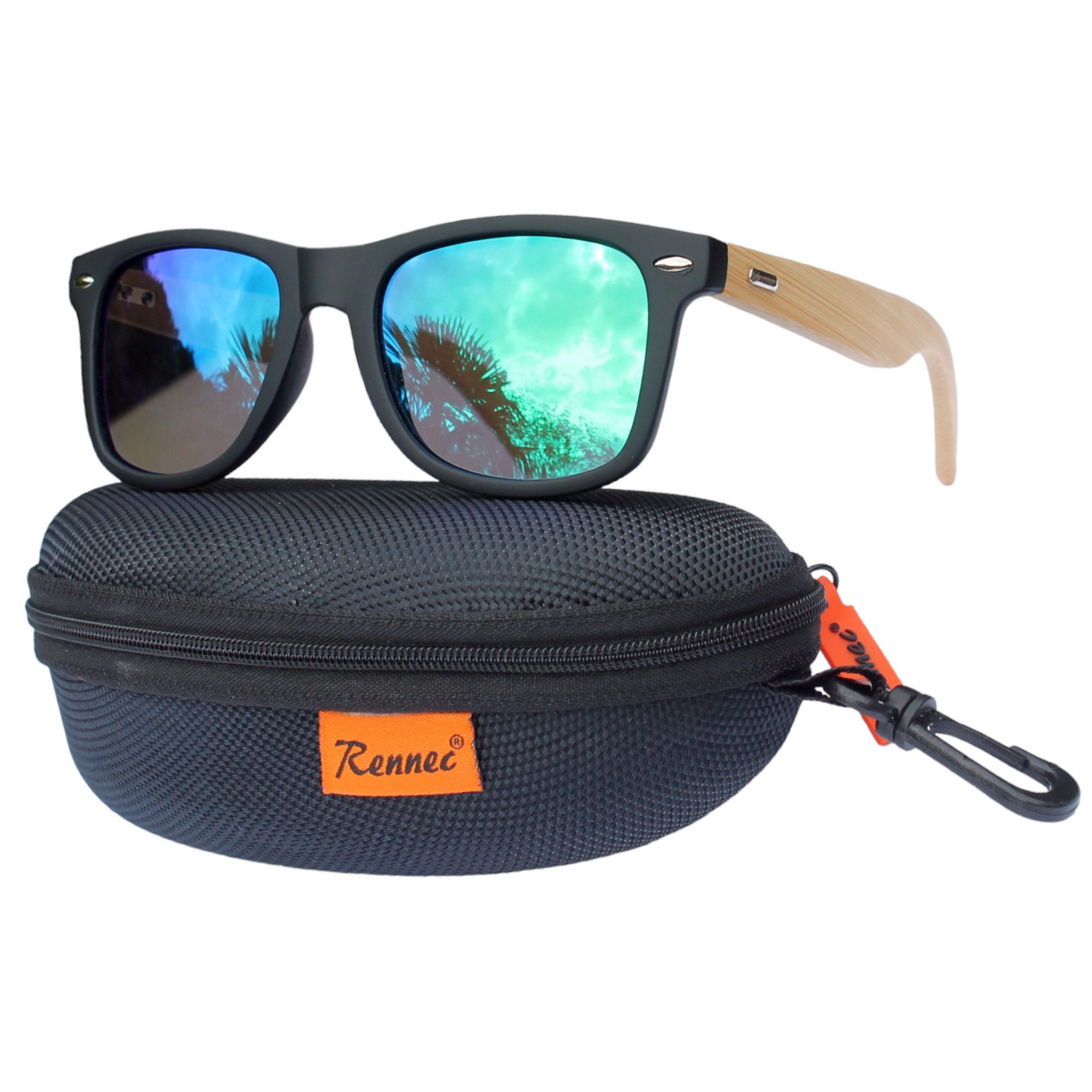 Rennec Sonnenbrille (Brille mit Bambus Holz Bügel und Brillenbox) Retro Bri günstig online kaufen