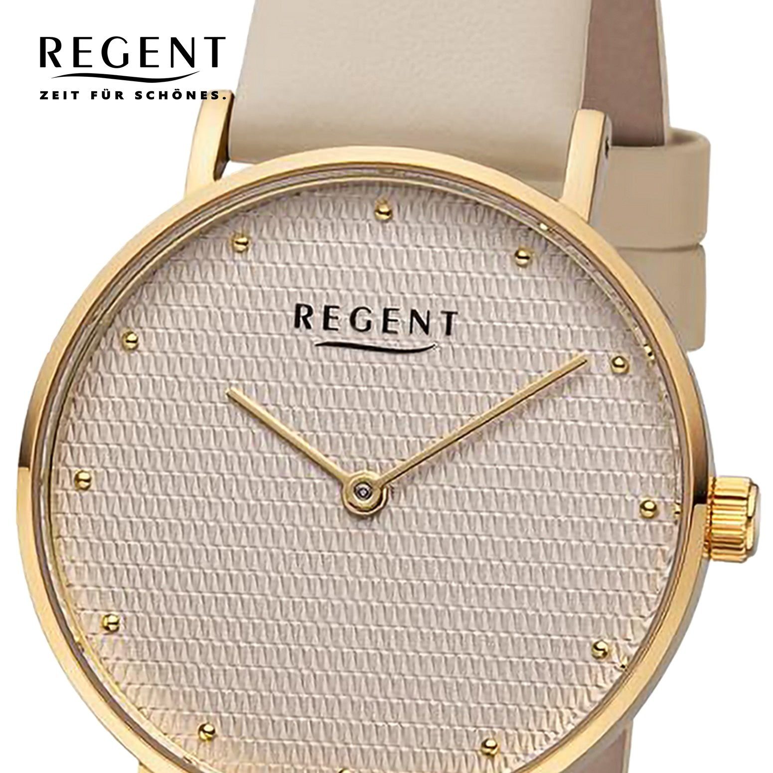 rund, Armbanduhr Lederarmband groß Regent Damen Analog, 32mm), Quarzuhr Damen (ca. Regent extra Armbanduhr