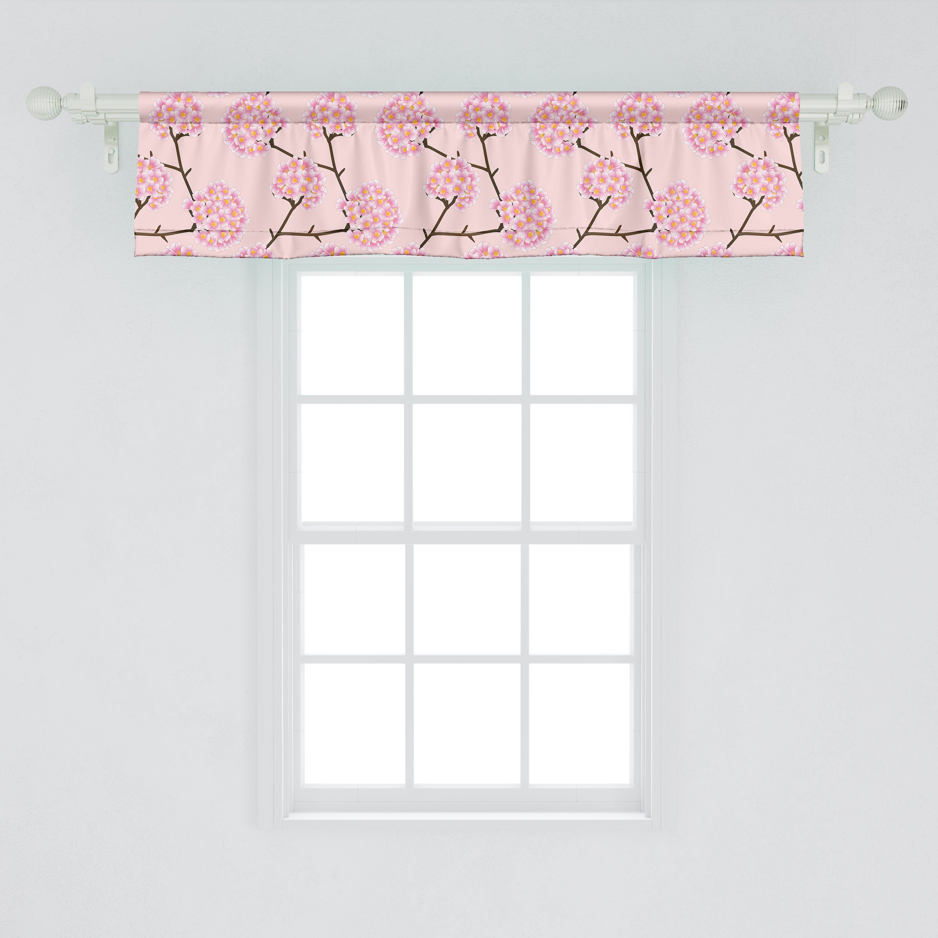 Scheibengardine Vorhang Blumen Volant mit Küche Dekor Stangentasche, Abakuhaus, Hydrangea-Blumen Microfaser, Schlafzimmer für