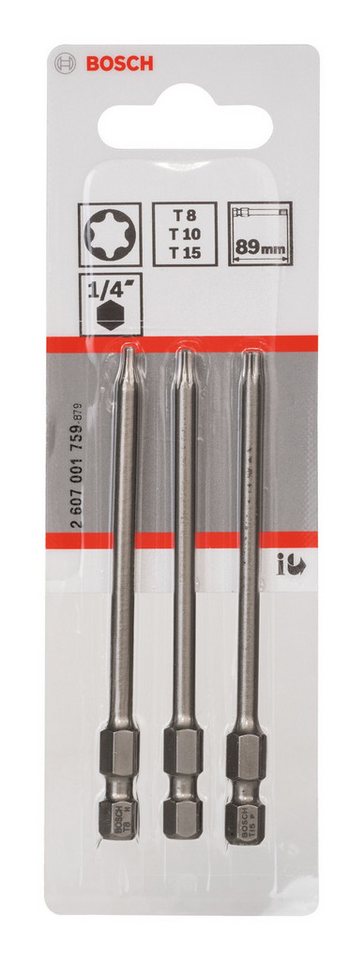 Thumbnail - BOSCH Bit-Set, 3 Teile, Schrauberbit Extra-Hart - T8, T10, T15 x 89 mm, 3-teilig