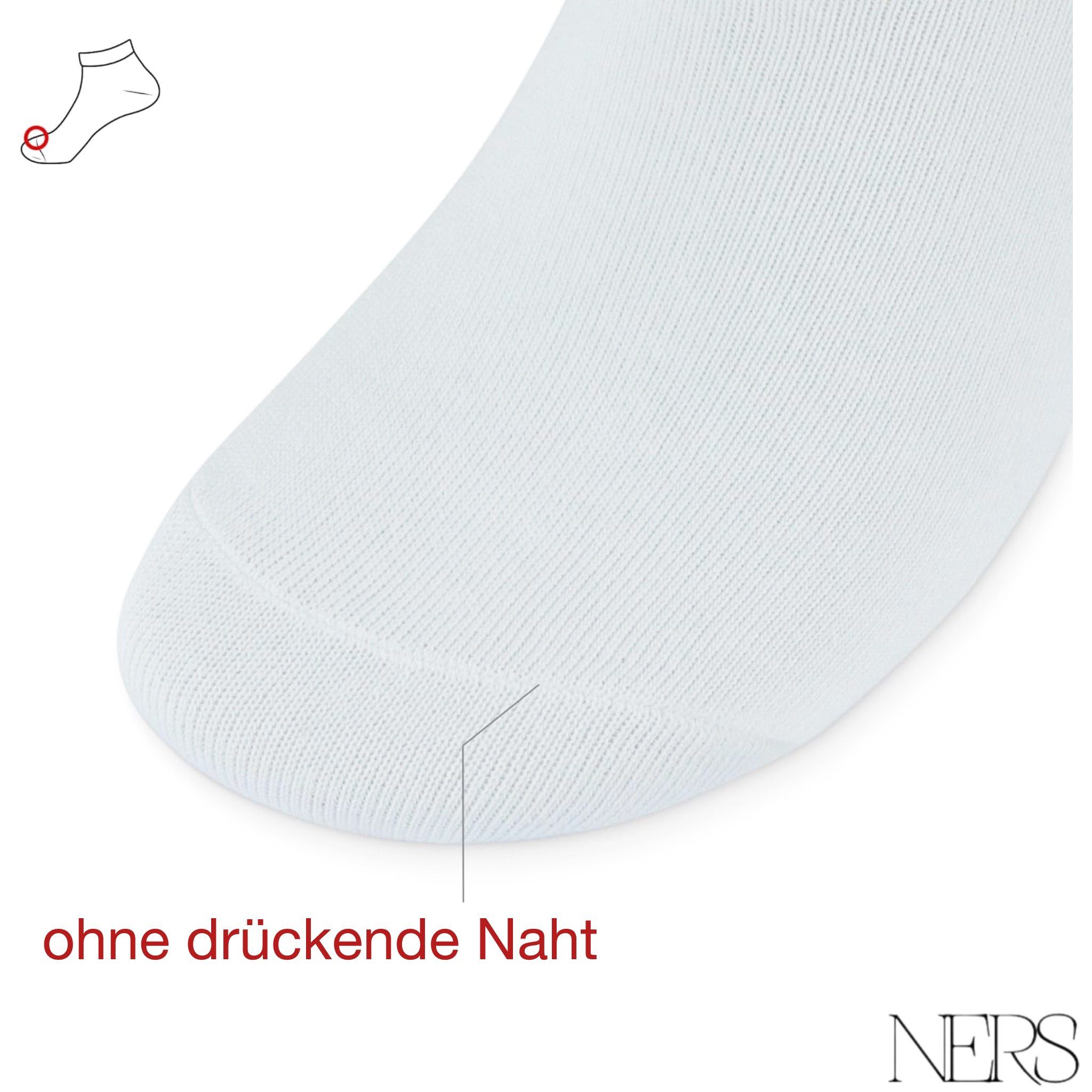 NERS Sneakersocken aus gekämmter Baumwolle für Damen und Herren, ohne drückende Naht (6-Paar) Premium Sneaker Socken mit Komfortbund, atmungskativ